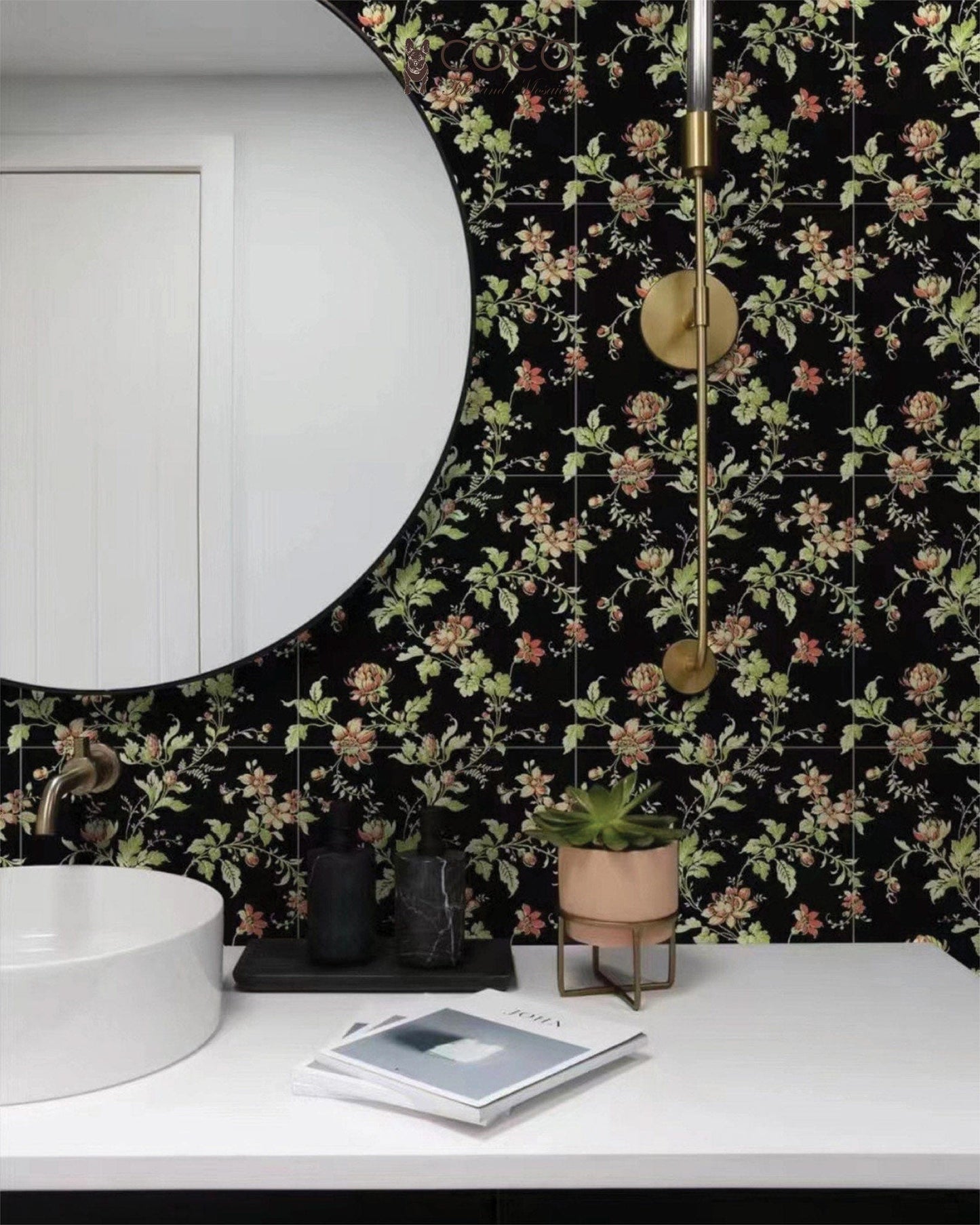 Red Room Series - Night Bloom Satin 300x300mm Ceramic Tile