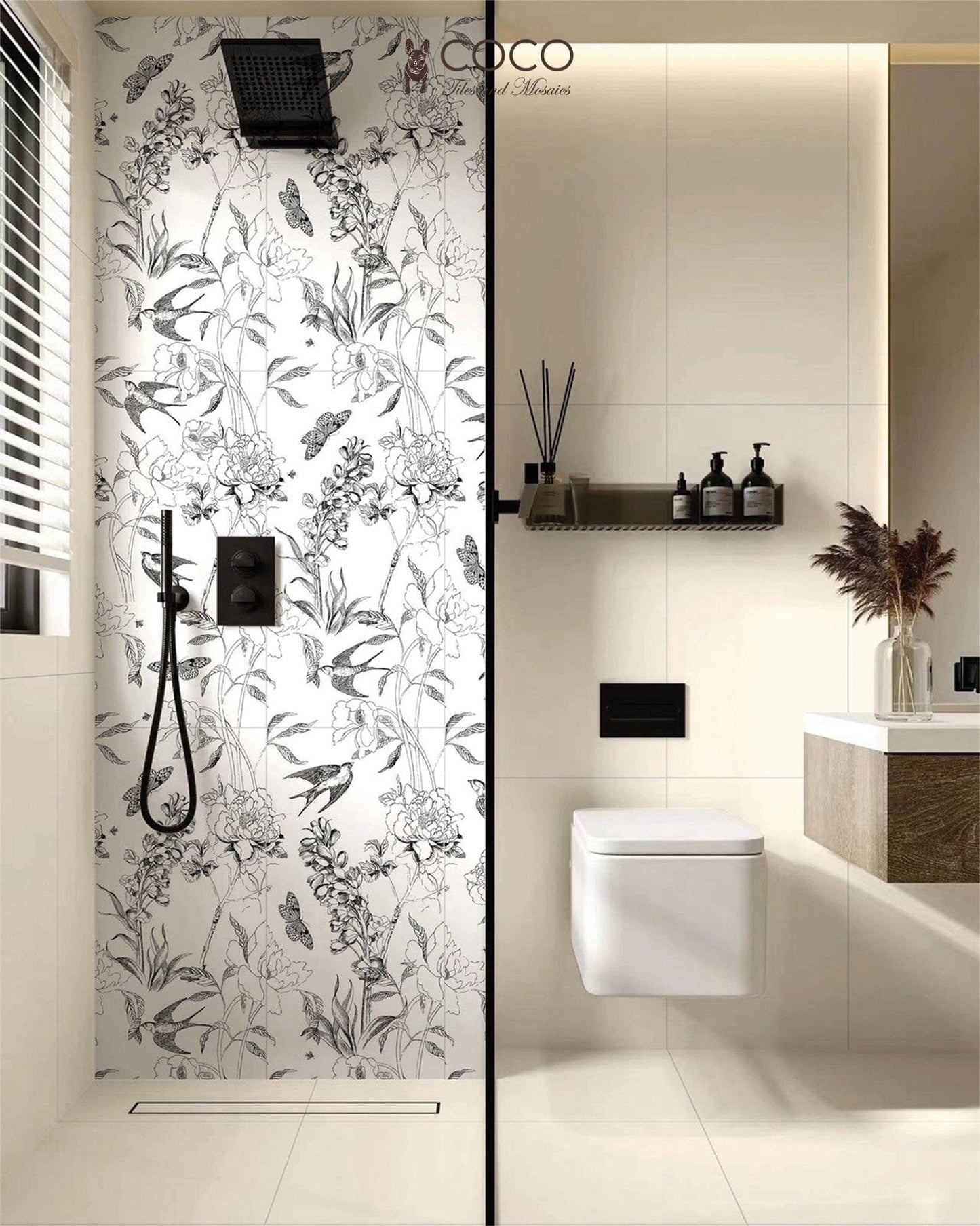 Bloom Series - Flora and Fauna Swiftlets Satin 400x800mm Ceramic Tile