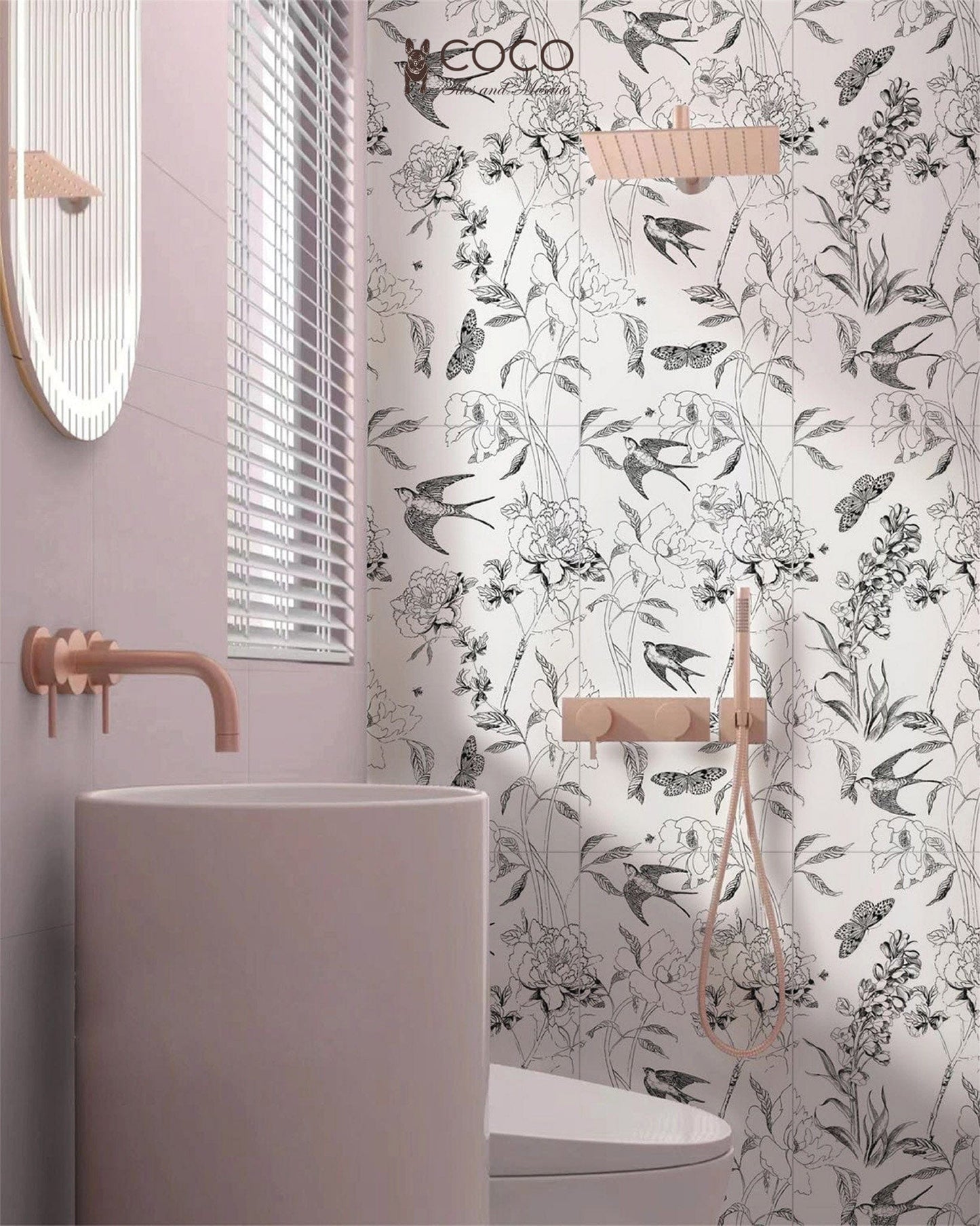 Bloom Series - Flora and Fauna Swiftlets Satin 400x800mm Ceramic Tile