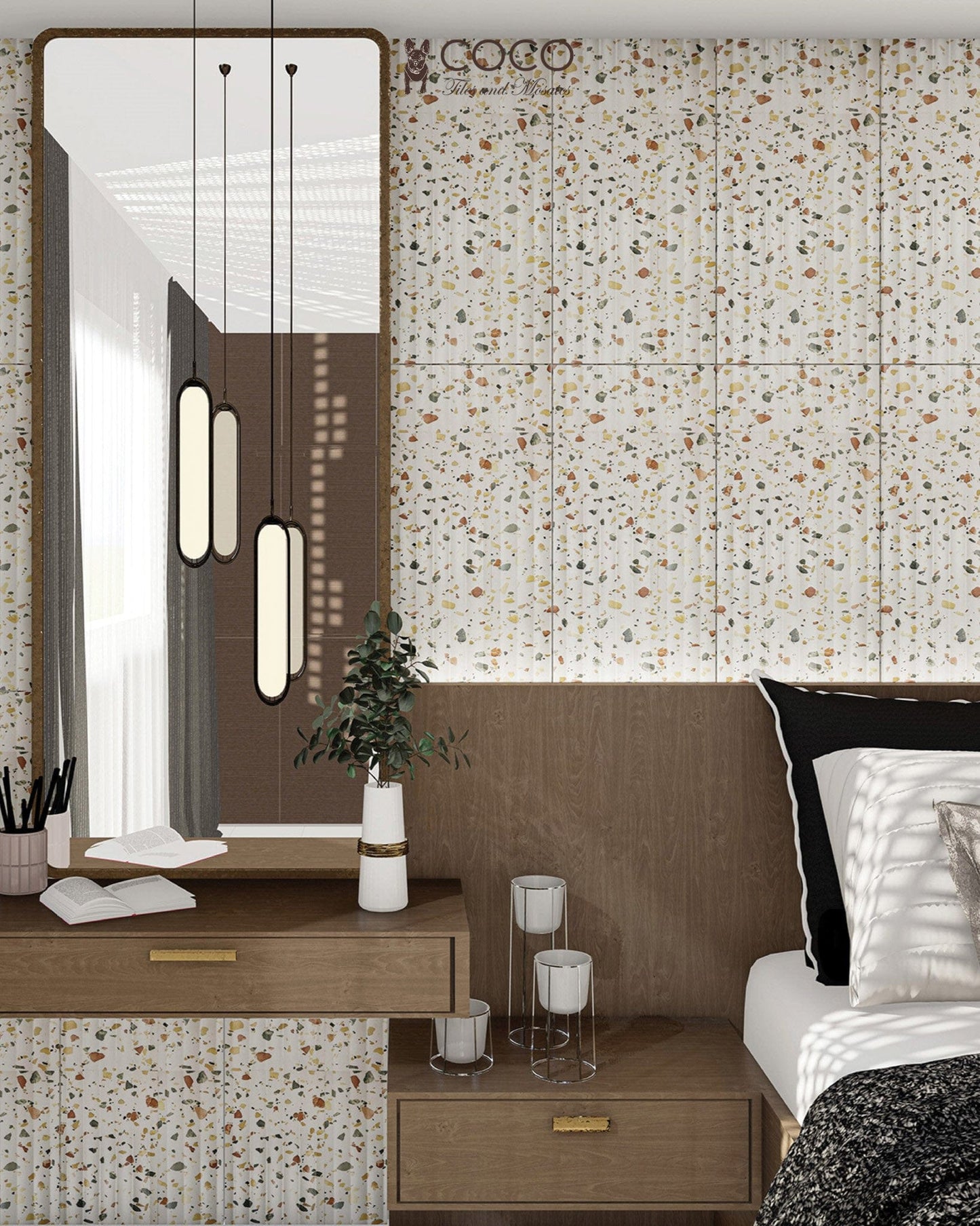 Recreated Terrazzo Series - Sizzling Sunset Satin 300x600mm 3D Wavy Textured Ceramic Tile