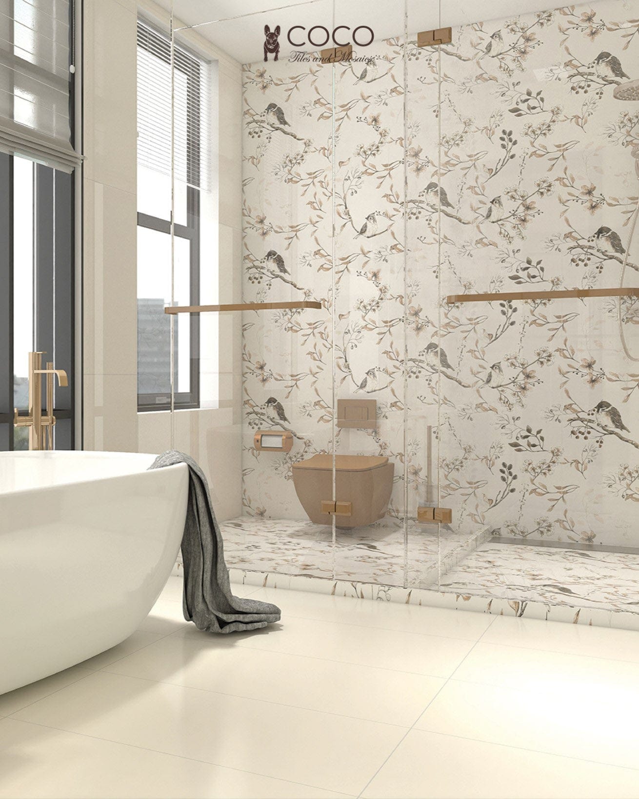 Bloom Series - Flora and Fauna Goldfinches Satin 400x800mm Ceramic Tile