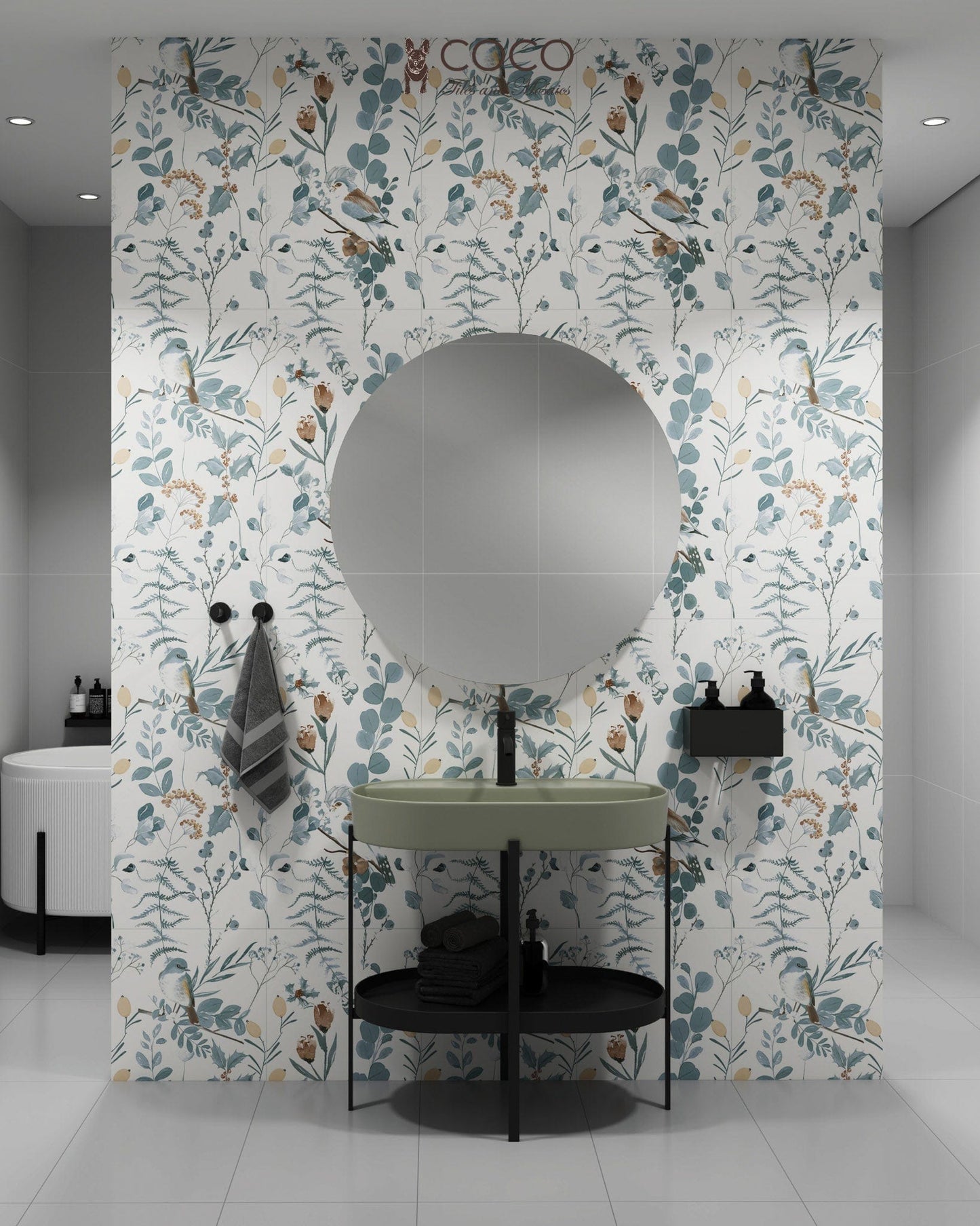 Bloom Series - Flora and Fauna Songbirds Satin 400x800mm Ceramic Tile