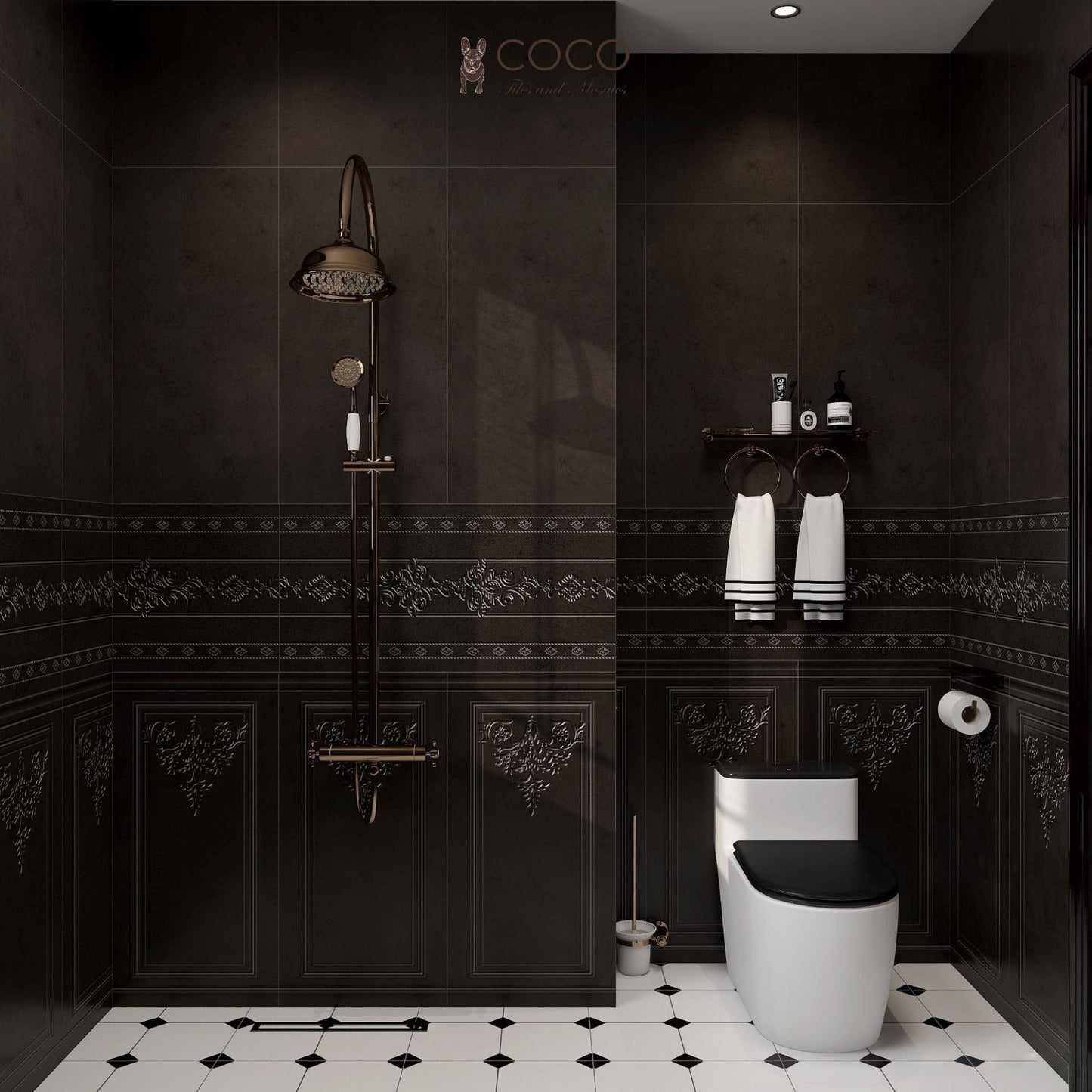 Manor Series - Baroque Blossom Midnight Majesty Satin 400x800mm Ceramic Tile