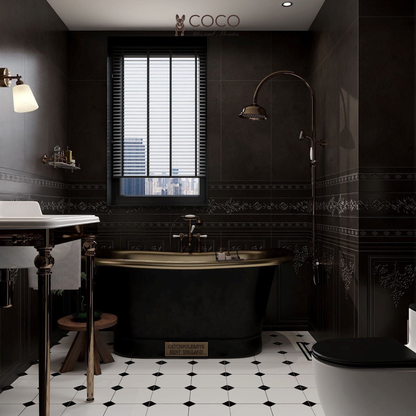 Manor Series - Baroque Blossom Midnight Majesty Satin 400x800mm Ceramic Tile