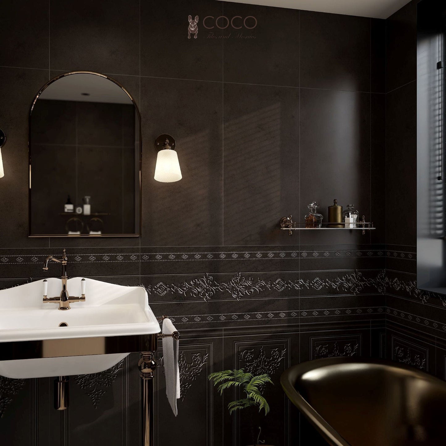 Manor Series - Baroque Blossom Midnight Majesty Satin 400x800mm Ceramic Tile