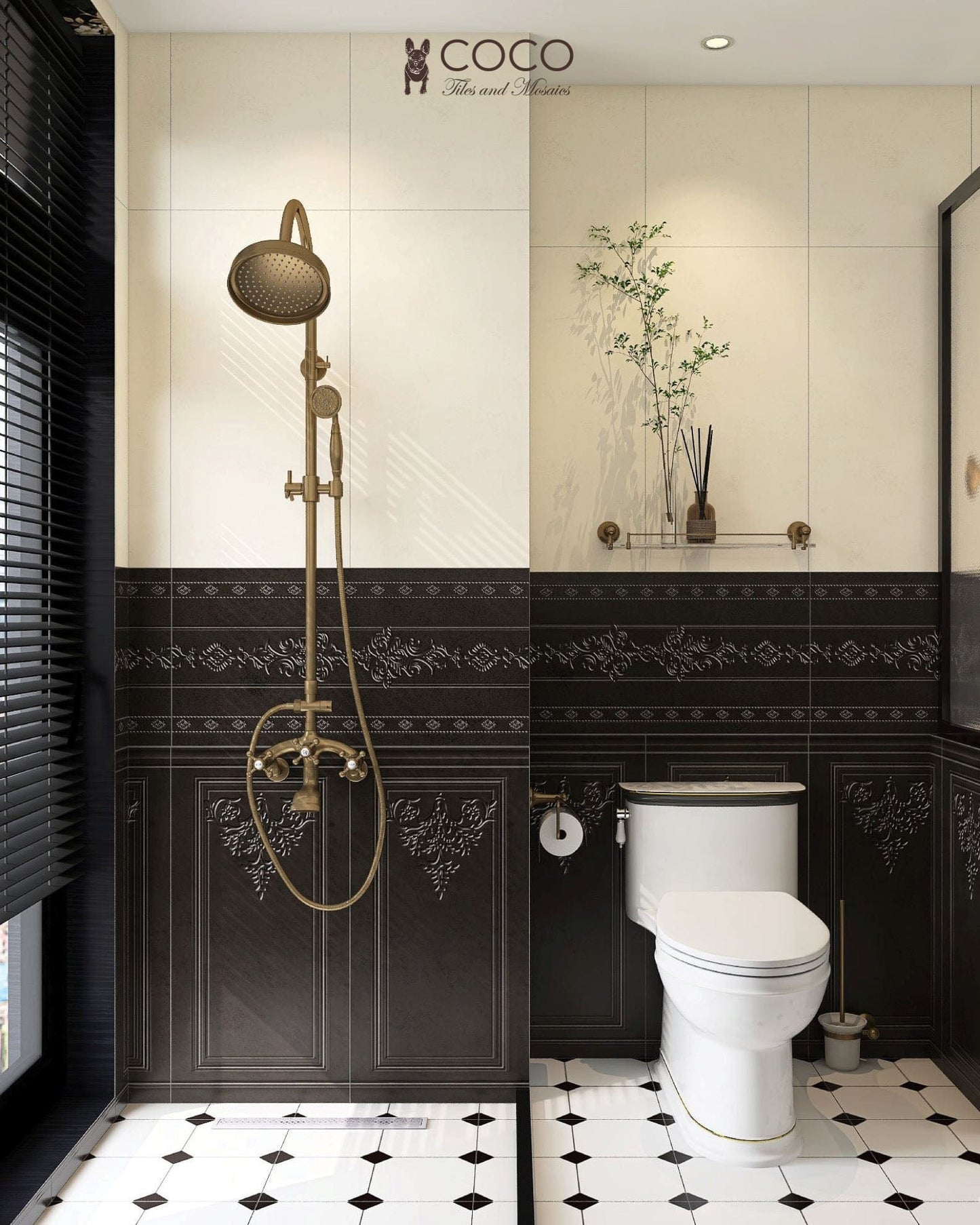 Manor Series - Baroque Blossom Midnight Majesty Satin 400x800mm Ceramic Tile