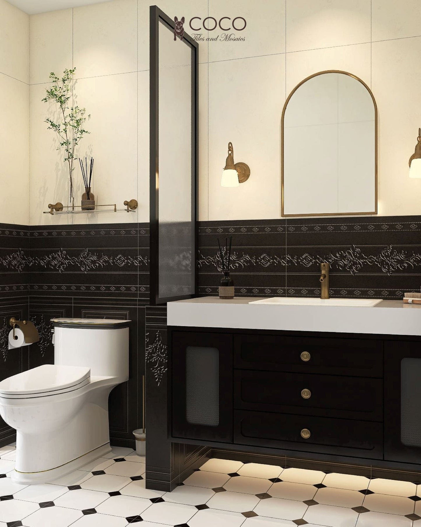Manor Series - Baroque Blossom Midnight Majesty Satin 400x800mm Ceramic Tile