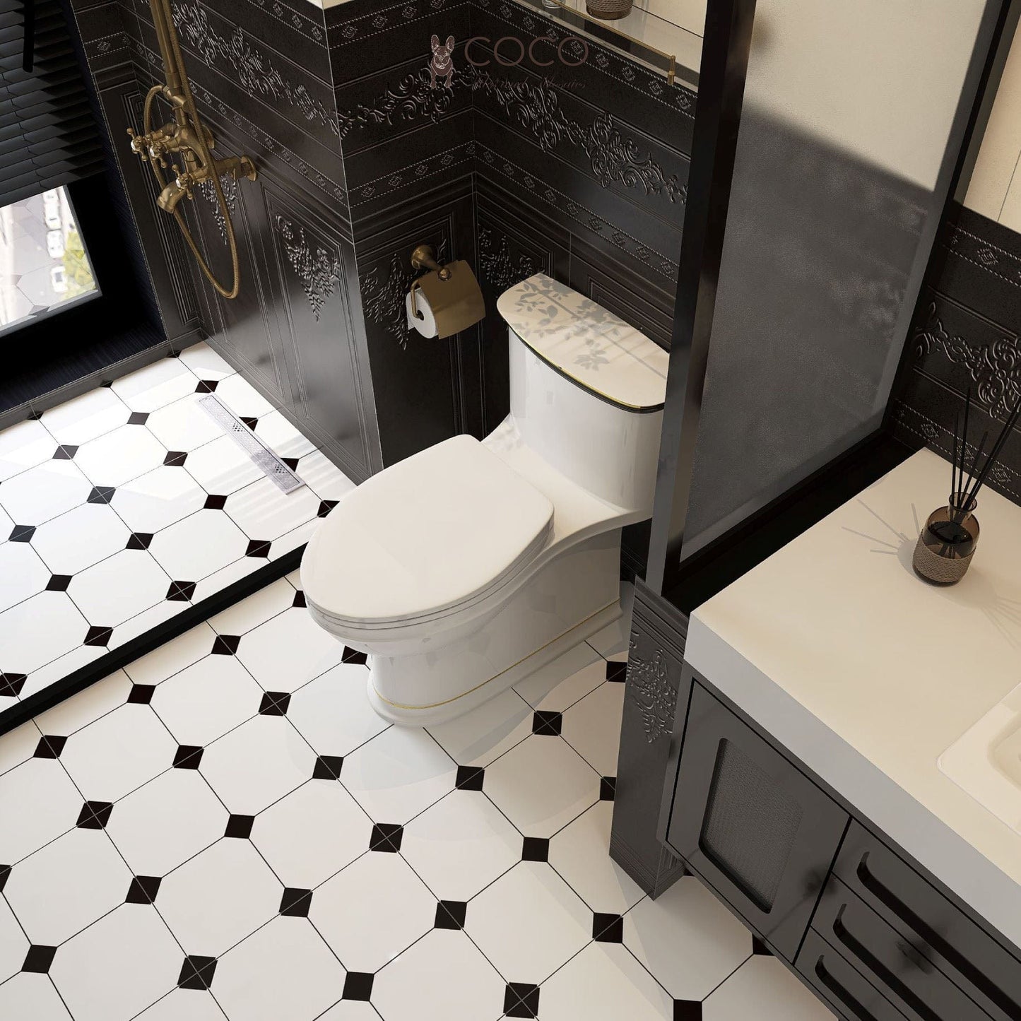 Manor Series - Elysian Etchings Midnight Majesty Satin 400x800mm Ceramic Tile