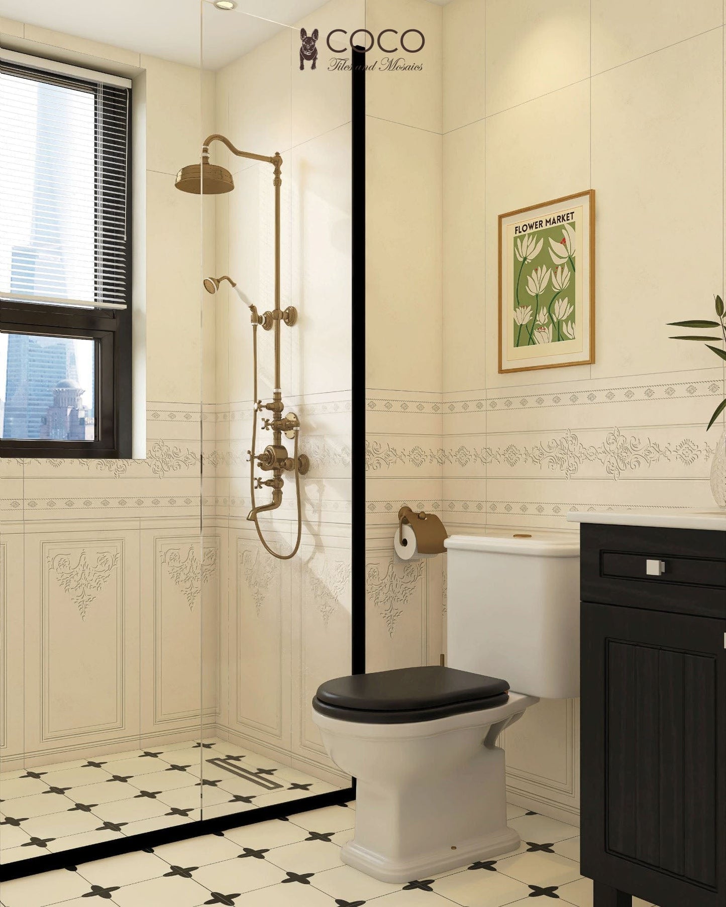 Manor Series - Baroque Blossom Misty Dawn Satin 400x800mm Ceramic Tile