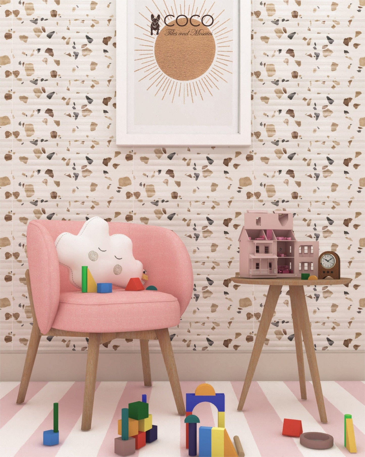 Recreated Terrazzo Series - Blonde Wood Satin 300x600mm 3D Wavy Textured Ceramic Tile