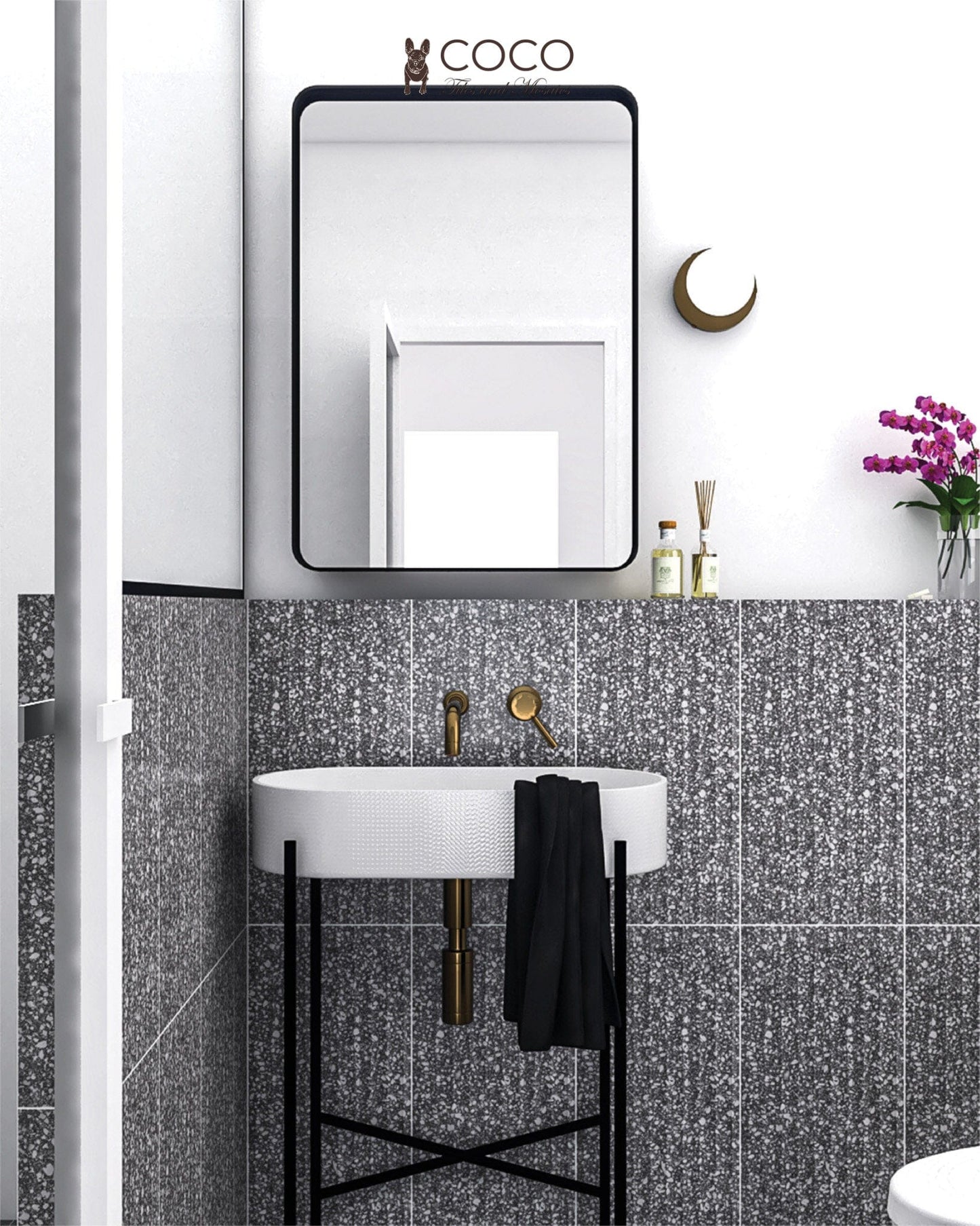Recreated Terrazzo Series - Carbon Satin 300x600mm 3D Wavy Textured Ceramic Tile