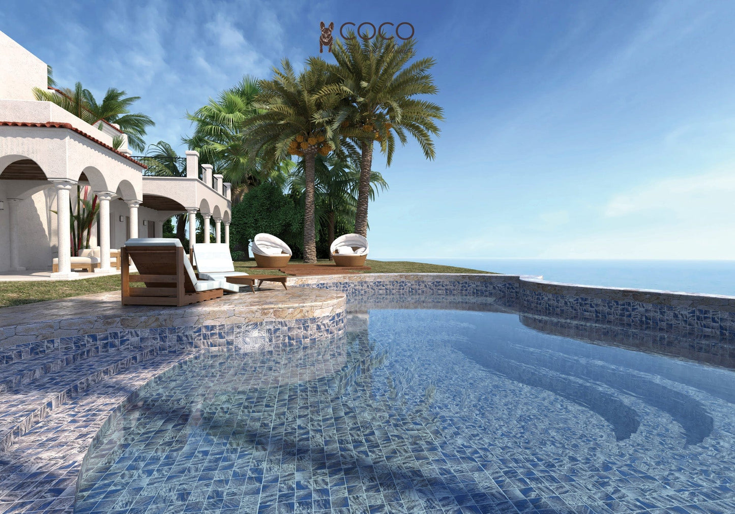CoCo & Breezy Series - Breaking Waves Gloss 97x97mm Porcelain Mosaic Pool Tile
