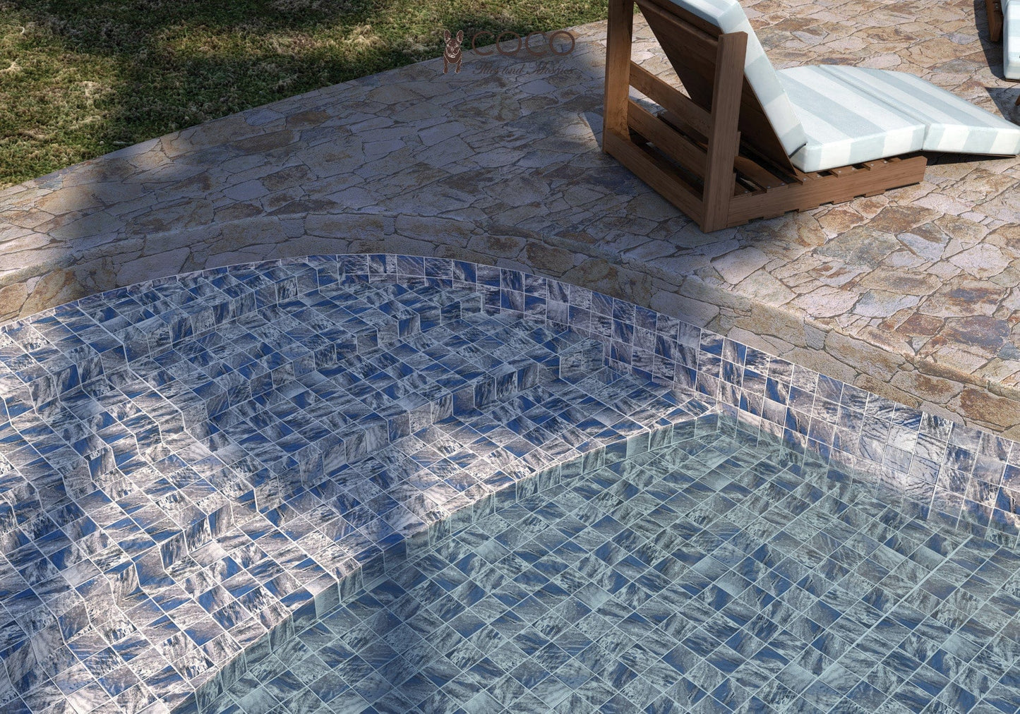 CoCo & Breezy Series - Breaking Waves Gloss 97x97mm Porcelain Mosaic Pool Tile
