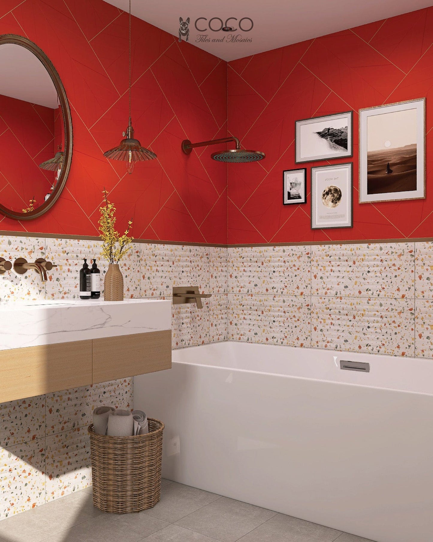 Recreated Terrazzo Series - Sizzling Sunset Satin 300x600mm 3D Wavy Textured Ceramic Tile