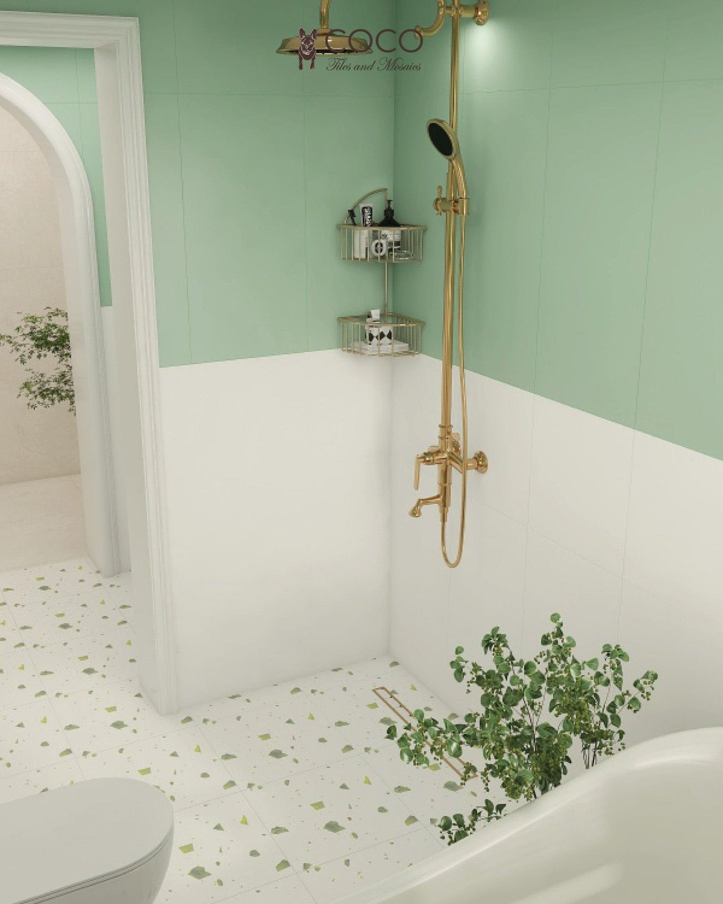 Recreated Terrazzo Series - Green Galaxy Satin 400x400mm Ceramic Tile