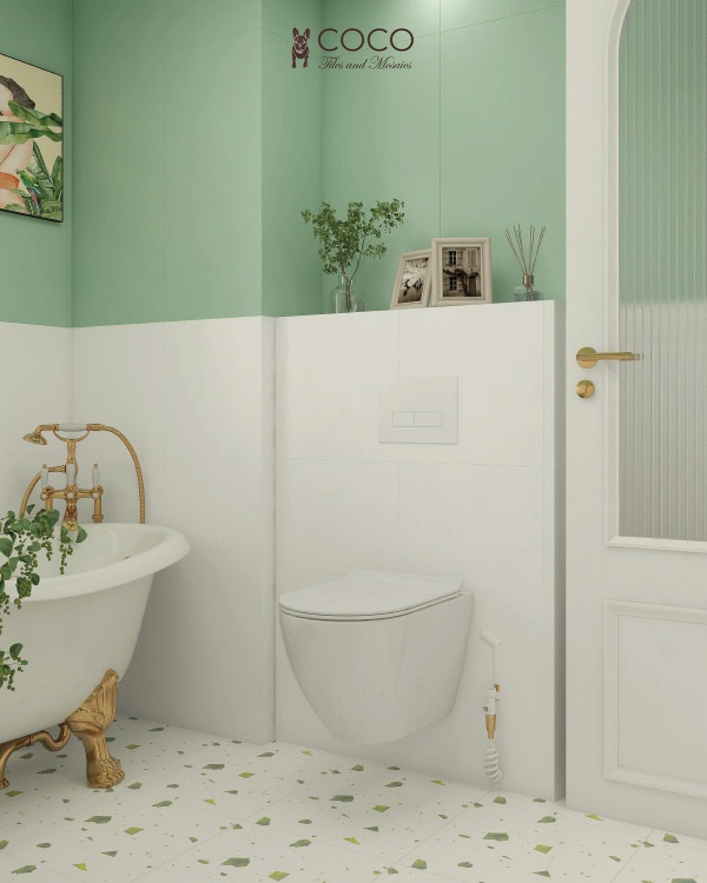 Recreated Terrazzo Series - Green Galaxy Satin 400x400mm Ceramic Tile