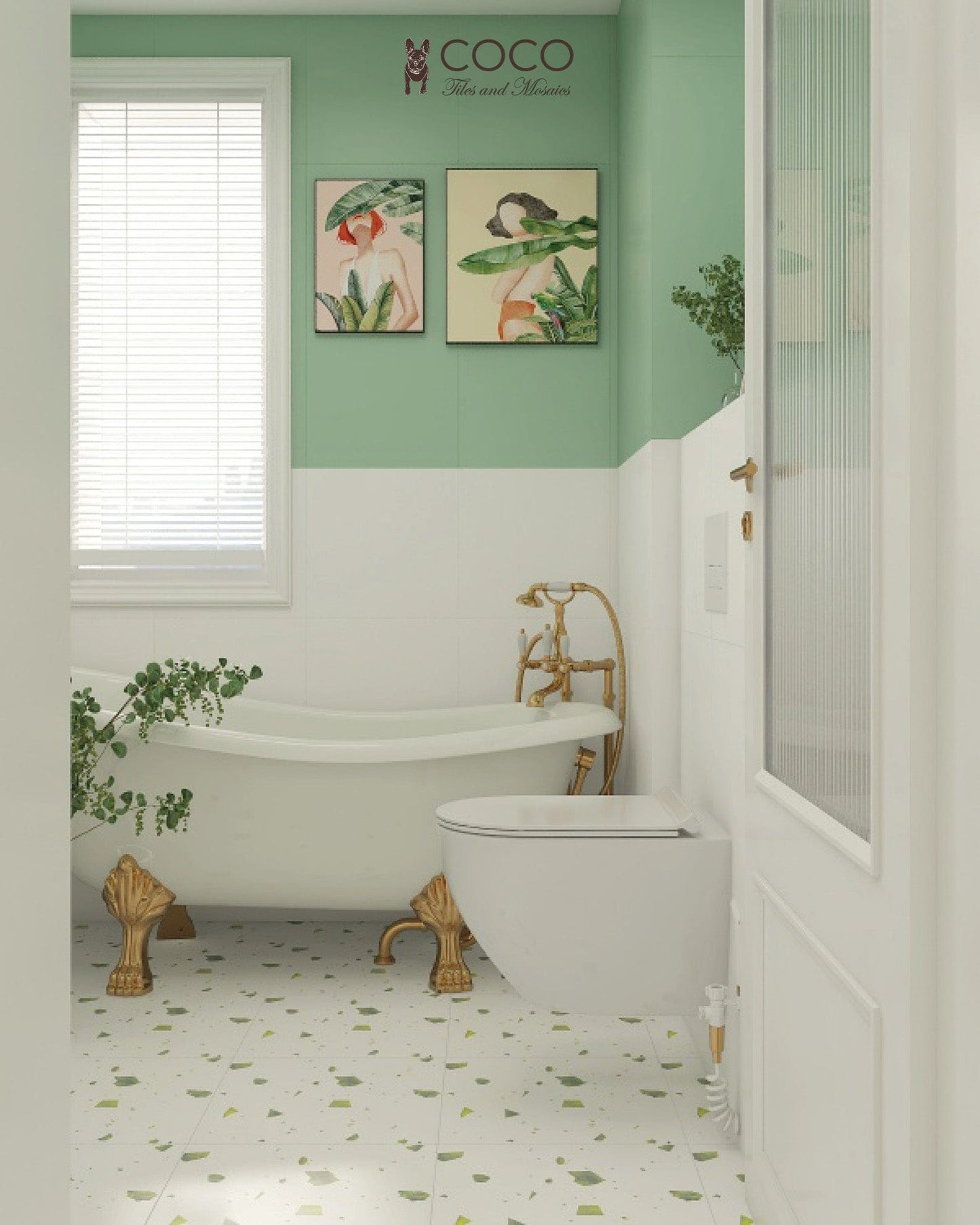 Recreated Terrazzo Series - Green Galaxy Satin 400x400mm Ceramic Tile