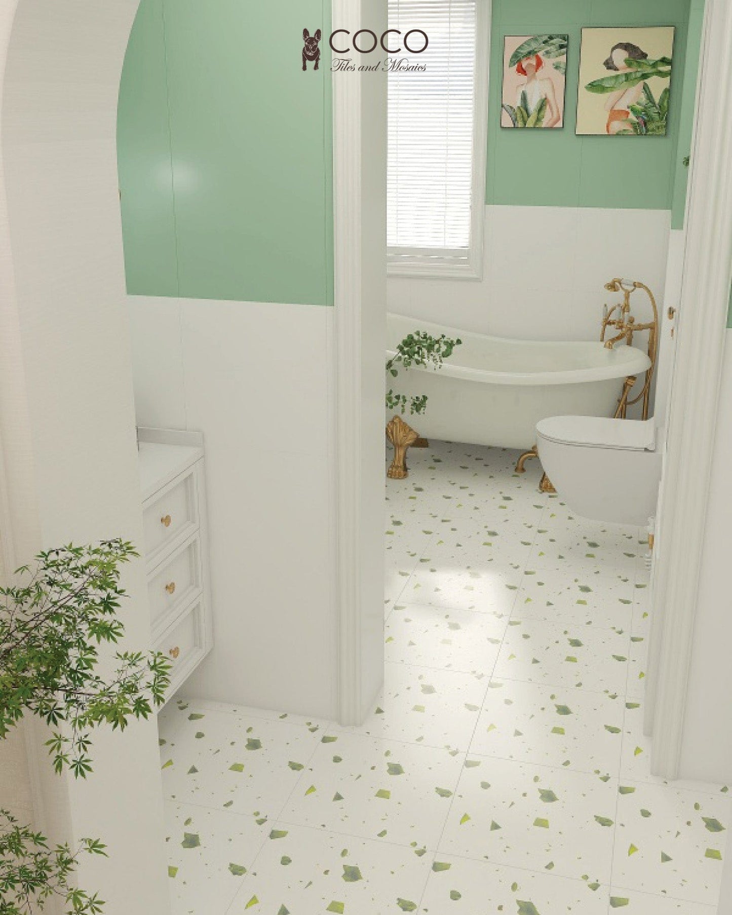 Recreated Terrazzo Series - Green Galaxy Satin 400x400mm Ceramic Tile