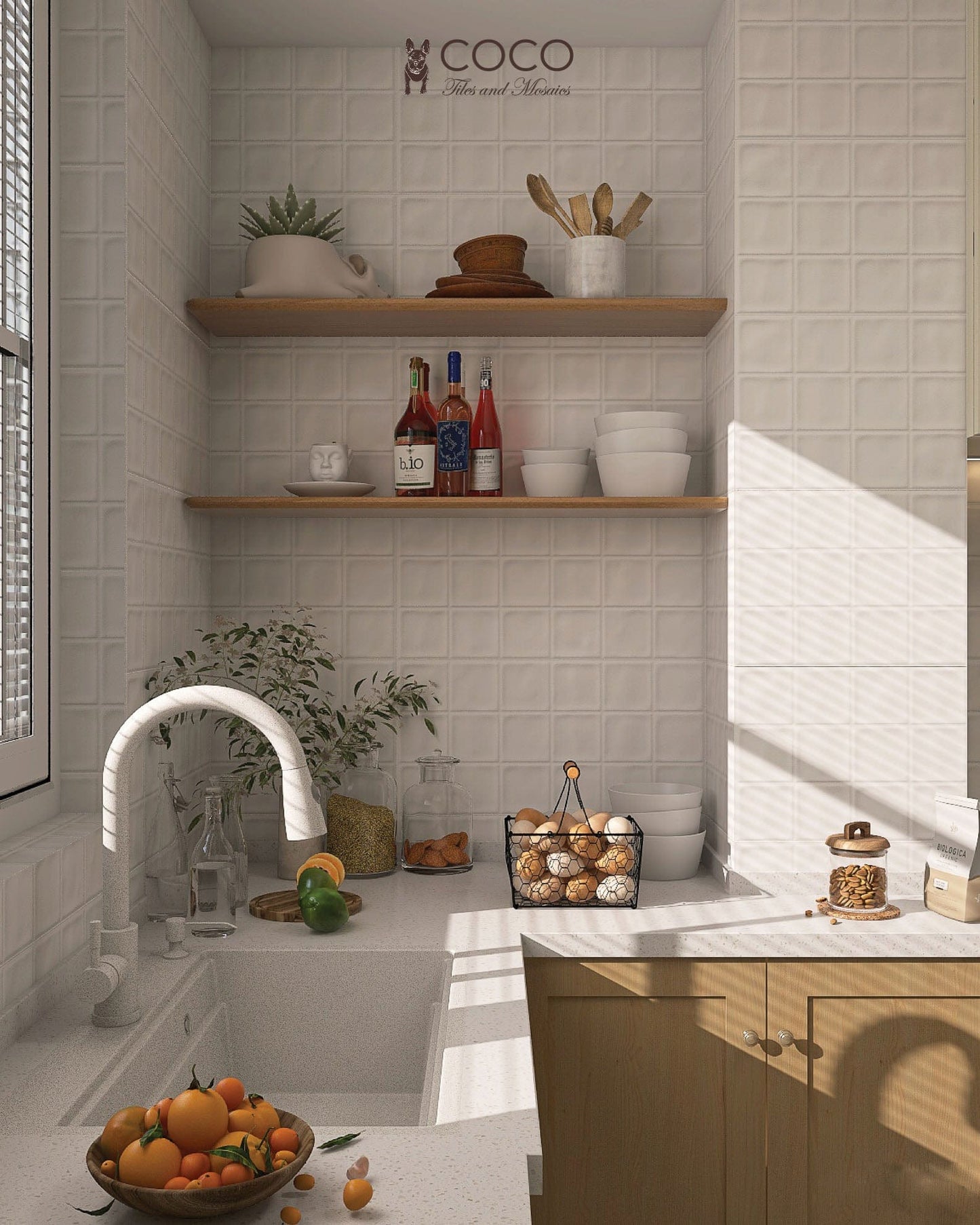 Minimalist Muse Series - Square Impressions Set 2 Snow Veil Satin 300x600mm Ceramic Tile