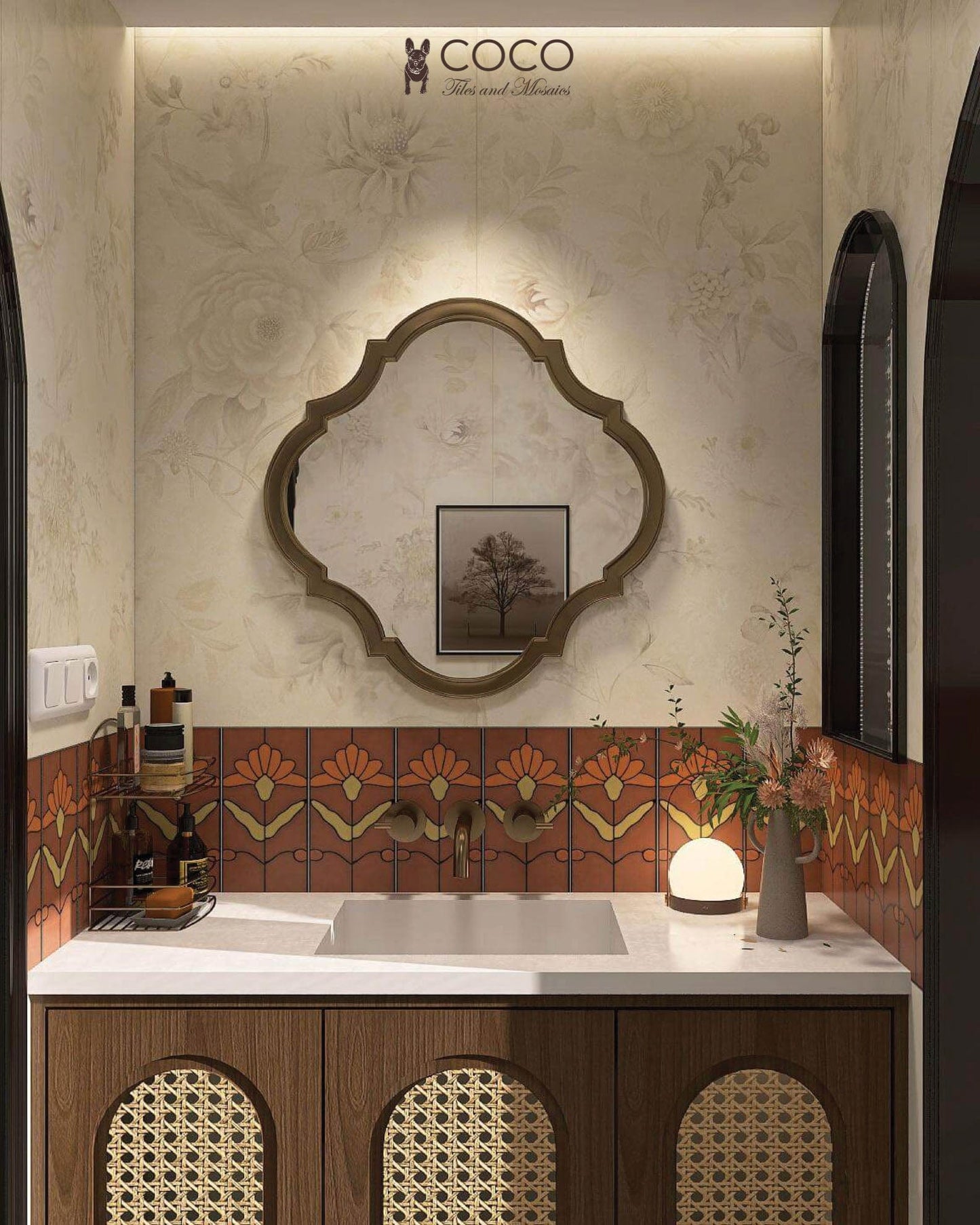 Art Nouveau Series - Poetic Form Amber Satin 150x300mm Ceramic Tile
