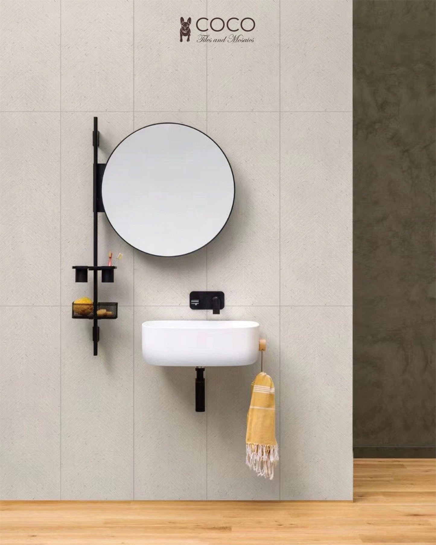 W Series - Sand Textured Herringbone Satin 300x800mm Ceramic Tile