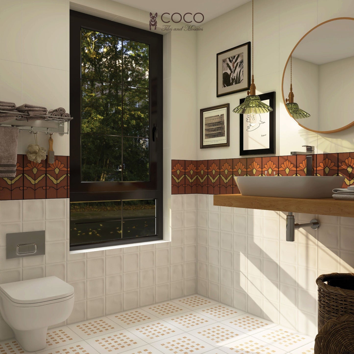 Minimalist Muse Series - Square Impressions Set 2 Ivory Mist Satin 300x600mm Porcelain Tile