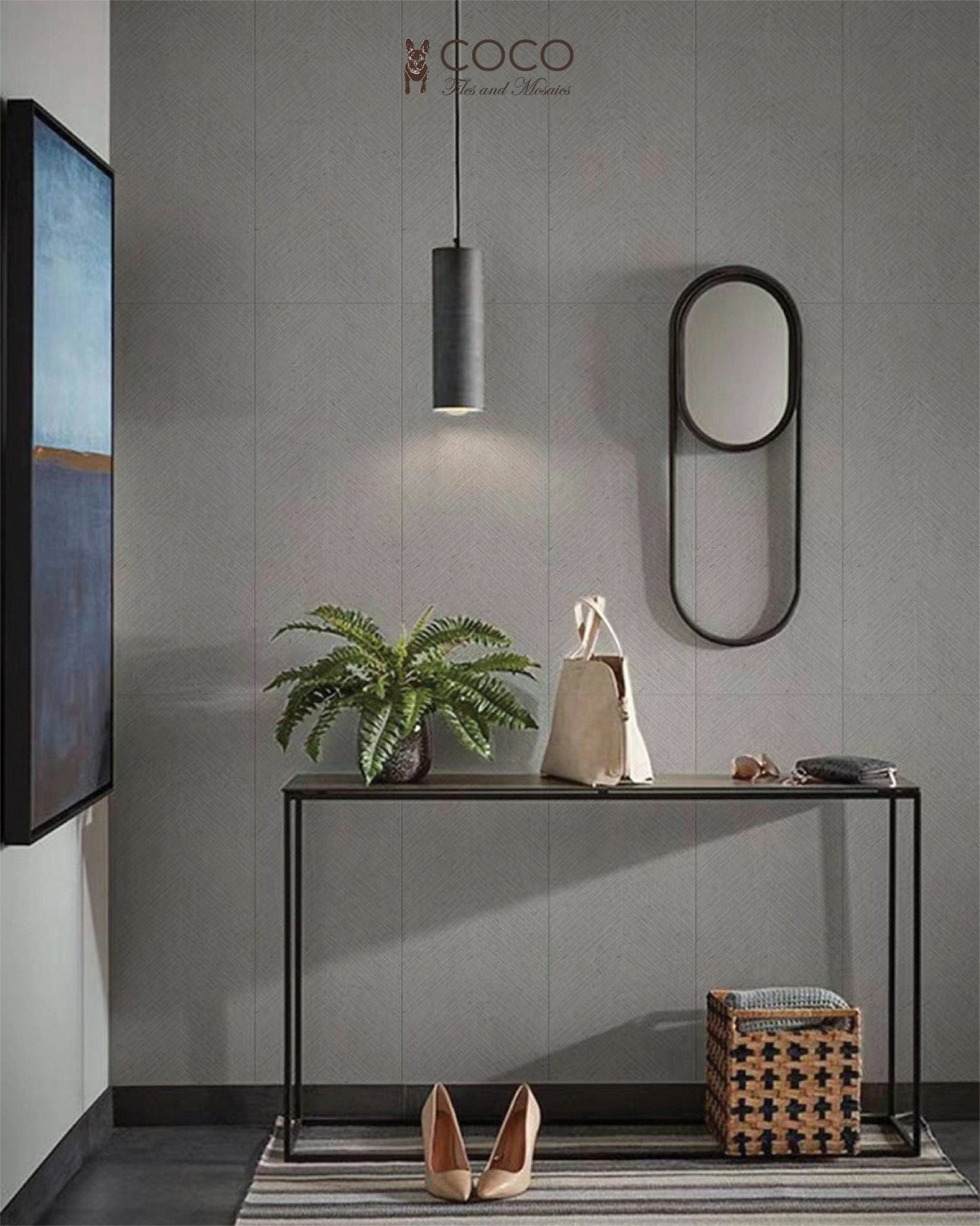 W Series - Cloud Textured Herringbone Satin 300x800mm Ceramic Tile