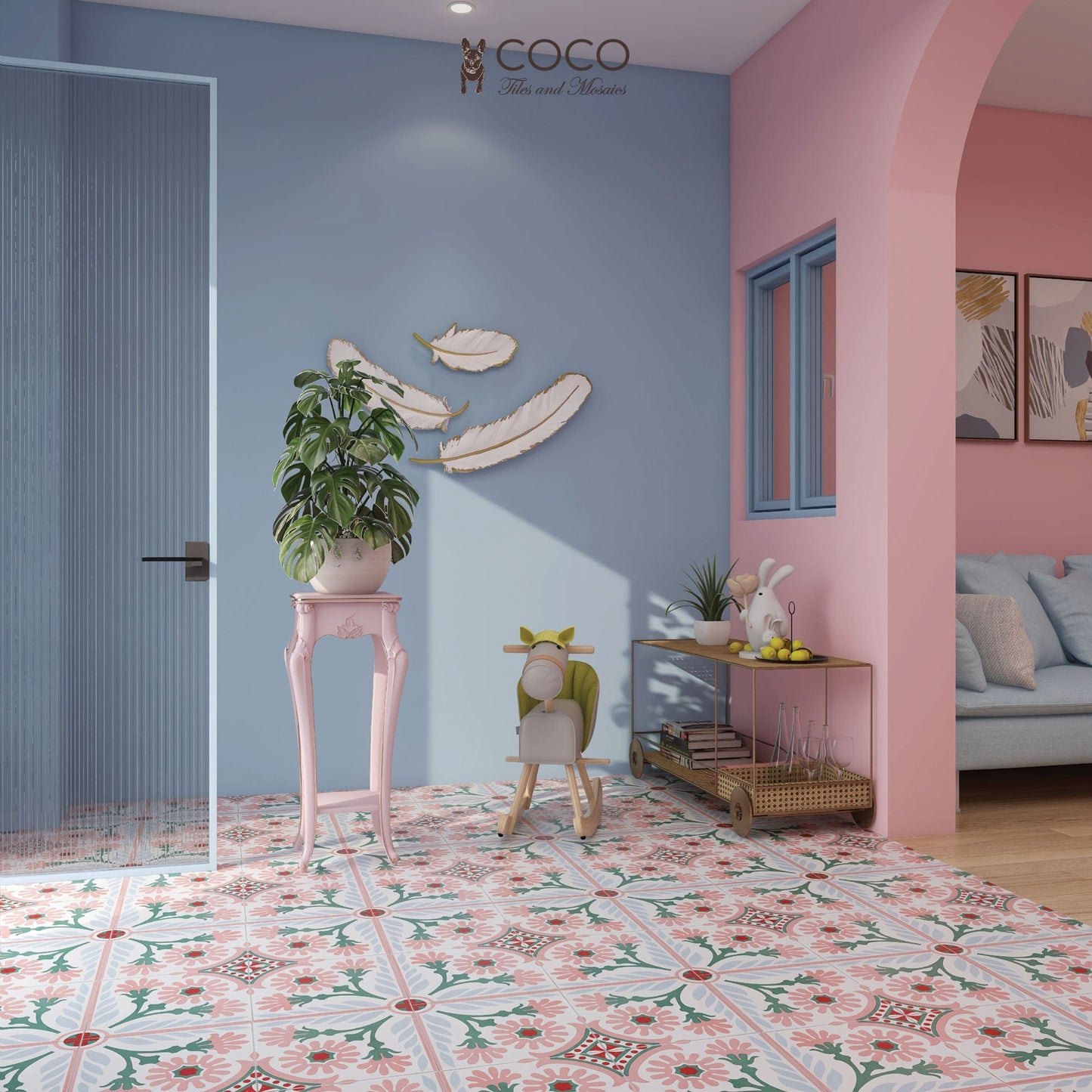 Pink Lovers Series Paradise Rose porcelain tile – pastel pink floral patterned flooring
