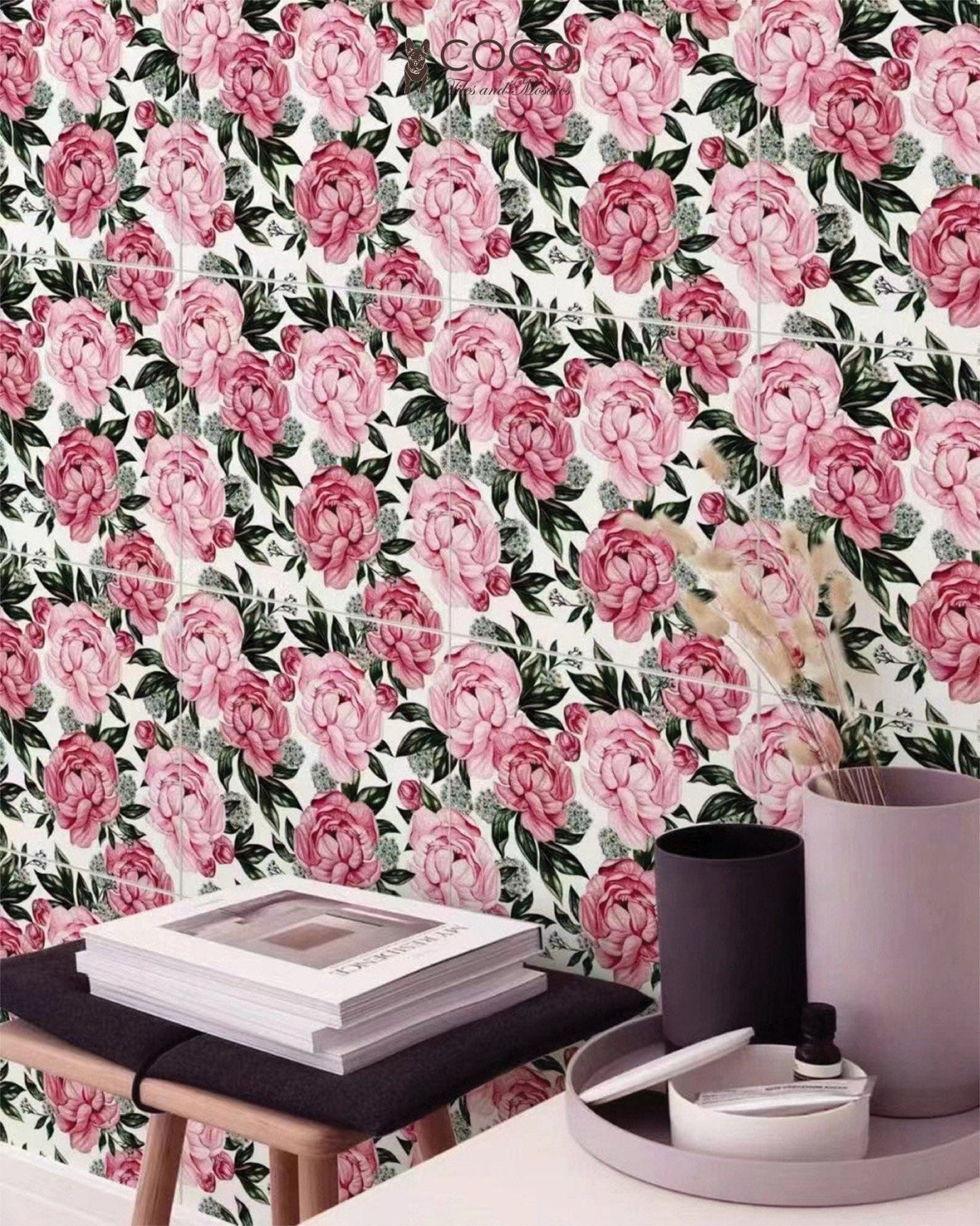 Red Room Series - Queen of Bloom Satin 300x300mm Ceramic Tile