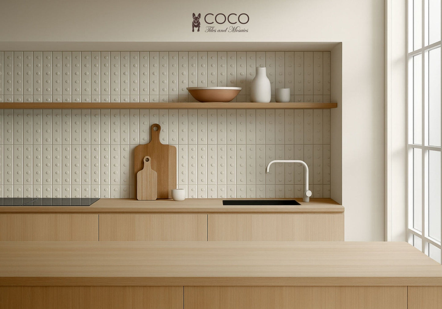 Decorative Raised Dots White Satin 50x300mm Border Tile
