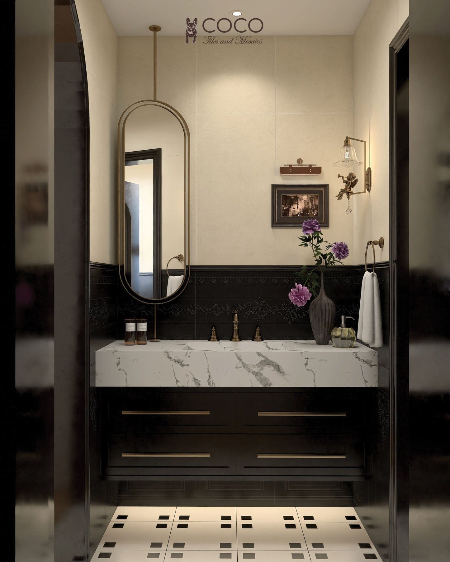 Four Corners Series - Bistro Dot Ebony Satin 300x300mm Porcelain Tile