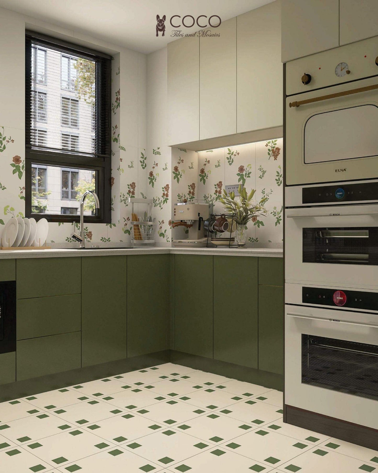 Four Corners Series - Bistro Dot Olive Satin 300x300mm Porcelain Tile