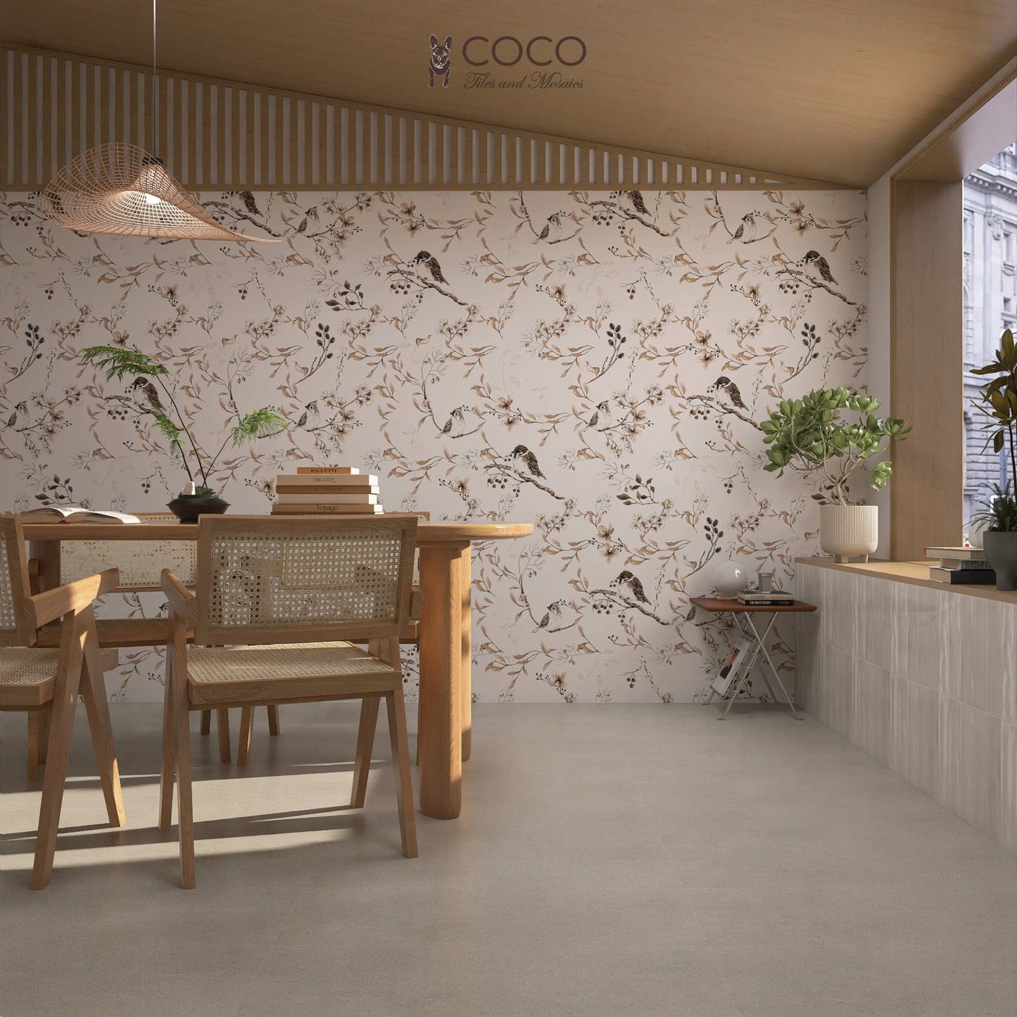 Bloom Series - Flora and Fauna Goldfinches Satin 400x800mm Ceramic Tile