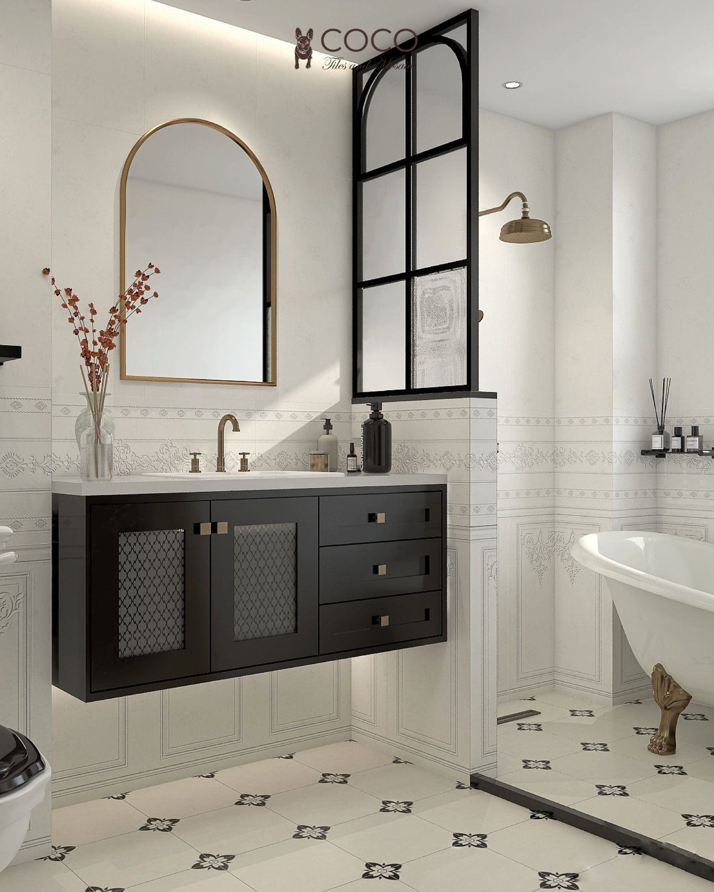 Manor Series - Elysian Etchings Cloud Dance Satin 400x800mm Ceramic Tile