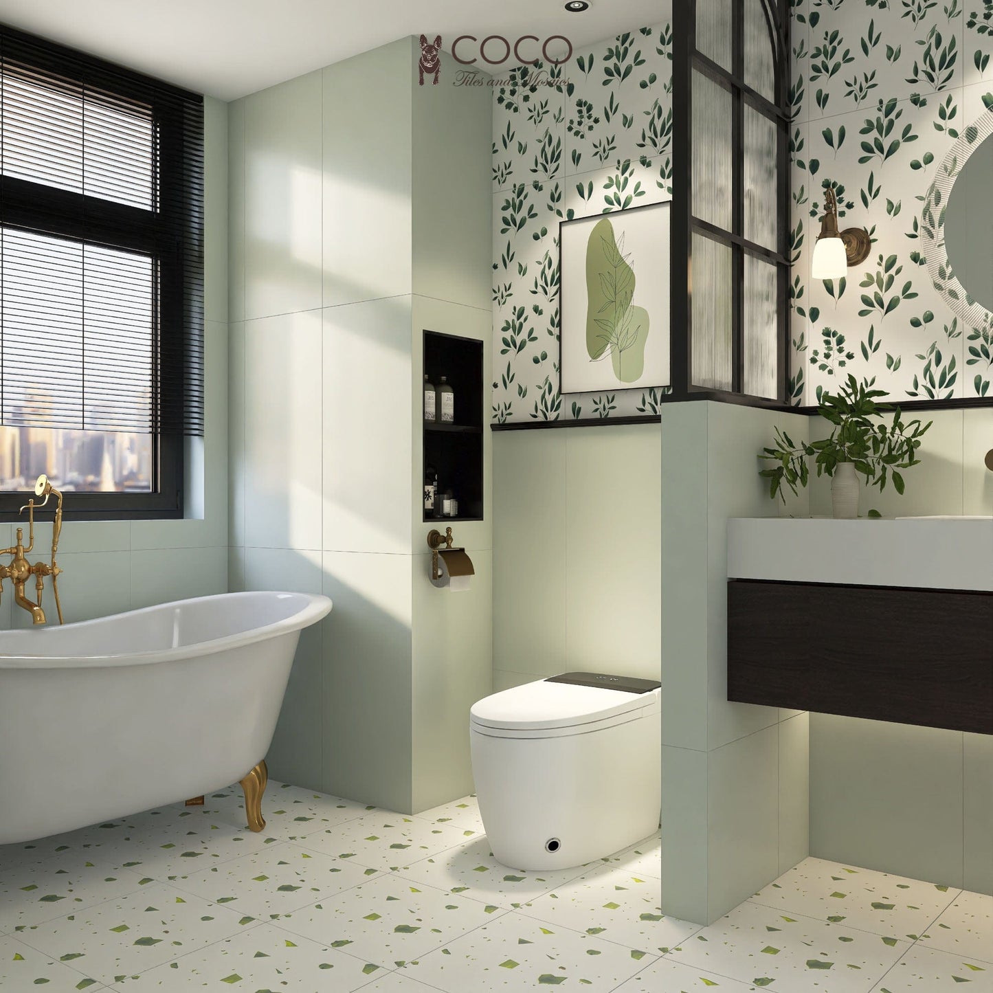 Recreated Terrazzo Series - Green Galaxy Satin 400x400mm Ceramic Tile