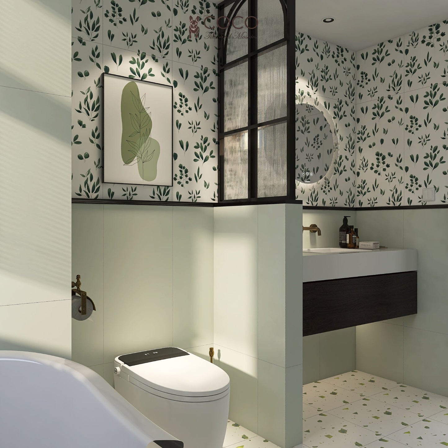 Recreated Terrazzo Series - Green Galaxy Satin 400x400mm Ceramic Tile