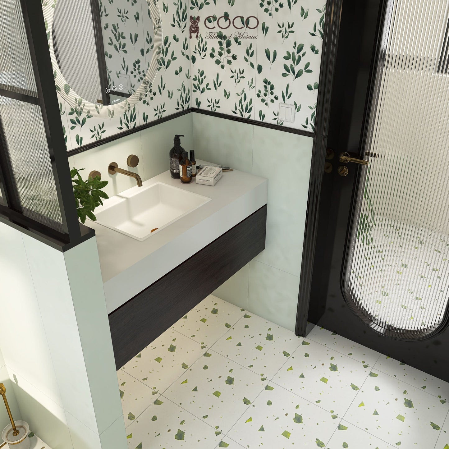 Recreated Terrazzo Series - Green Galaxy Satin 400x400mm Ceramic Tile