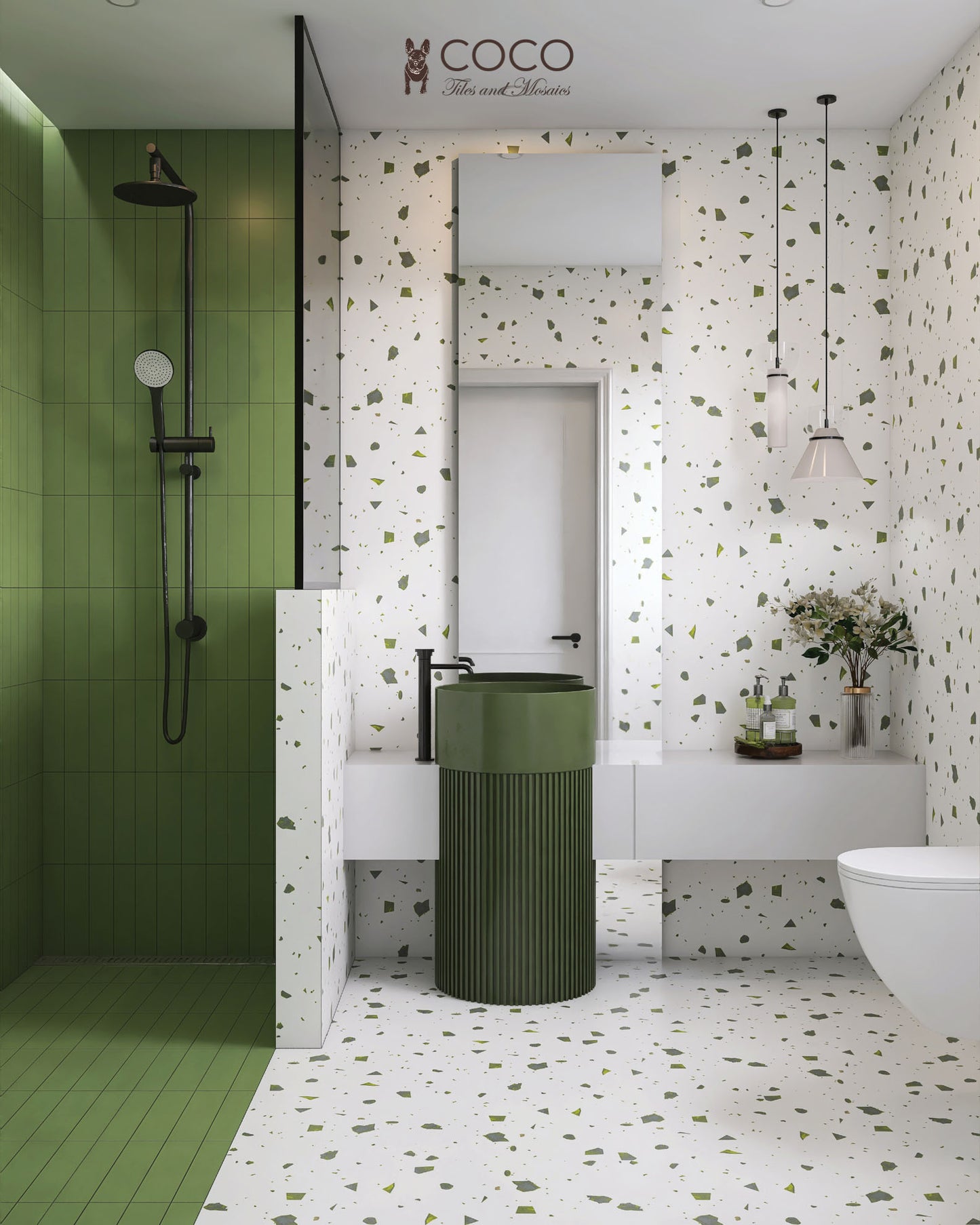 Recreated Terrazzo Series - Green Galaxy Satin 400x400mm Ceramic Tile