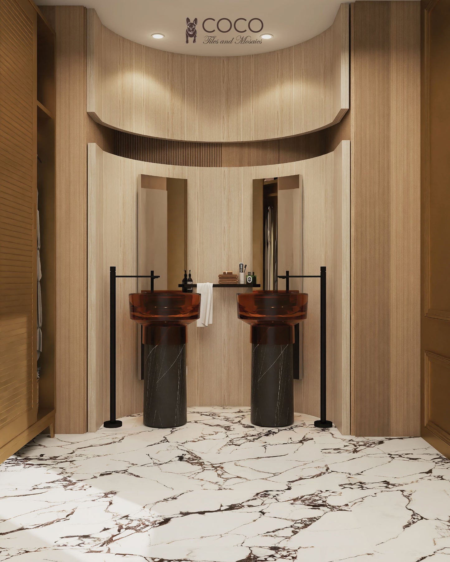 Stellar Veins Burgundy Storm 600x1200mm marble-look porcelain tile with burgundy and black veining for luxury bathroom and interior design