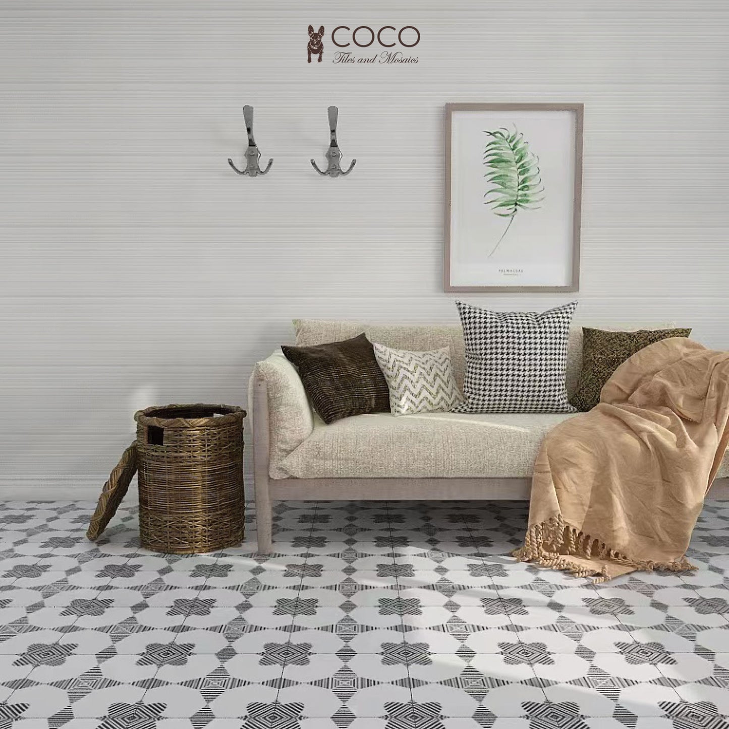 Illustration Nova black and white geometric ceramic tile for modern boho floor design