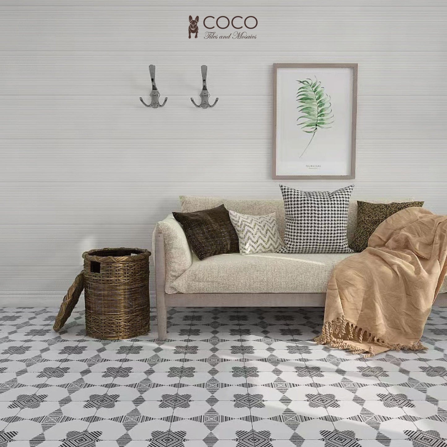 Illustration Nova black and white geometric ceramic tile for modern boho floor design