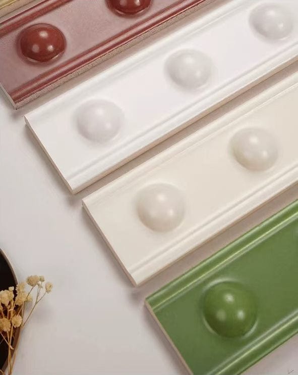 Decorative Raised Dots Vanilla Satin 50x300mm Border Tile