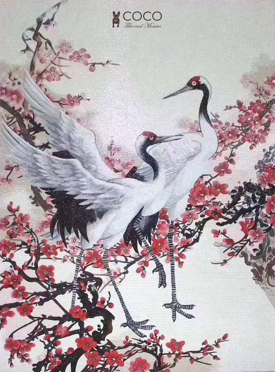 Dance of the Cranes  Mosaic Wall Art