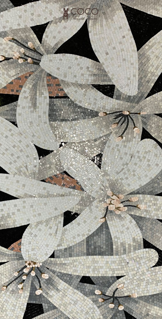 Silver Petal Mosaic Tile Art