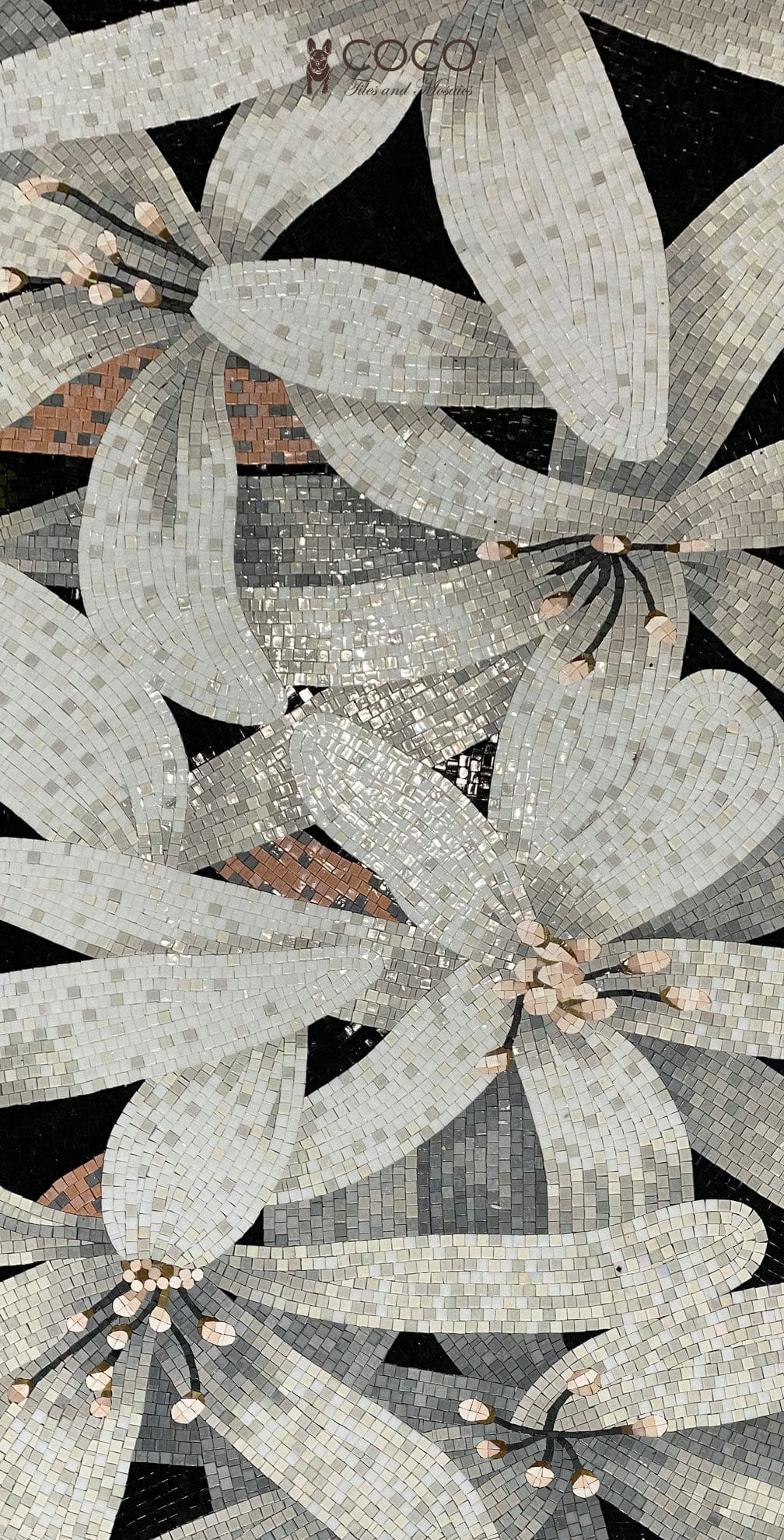 Silver Petal Mosaic Tile Art