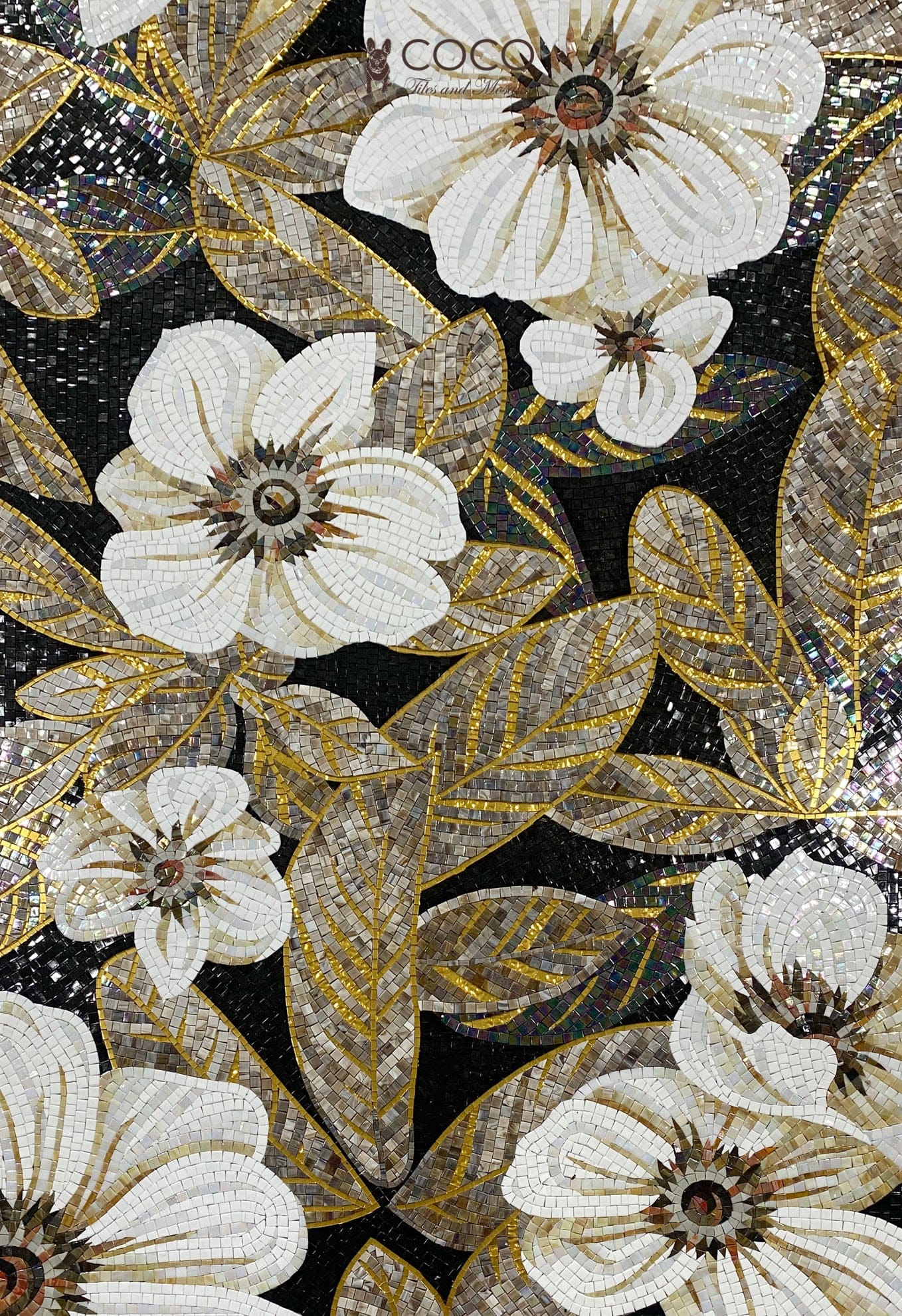 Gold Floralscape Mosaic Tile Art