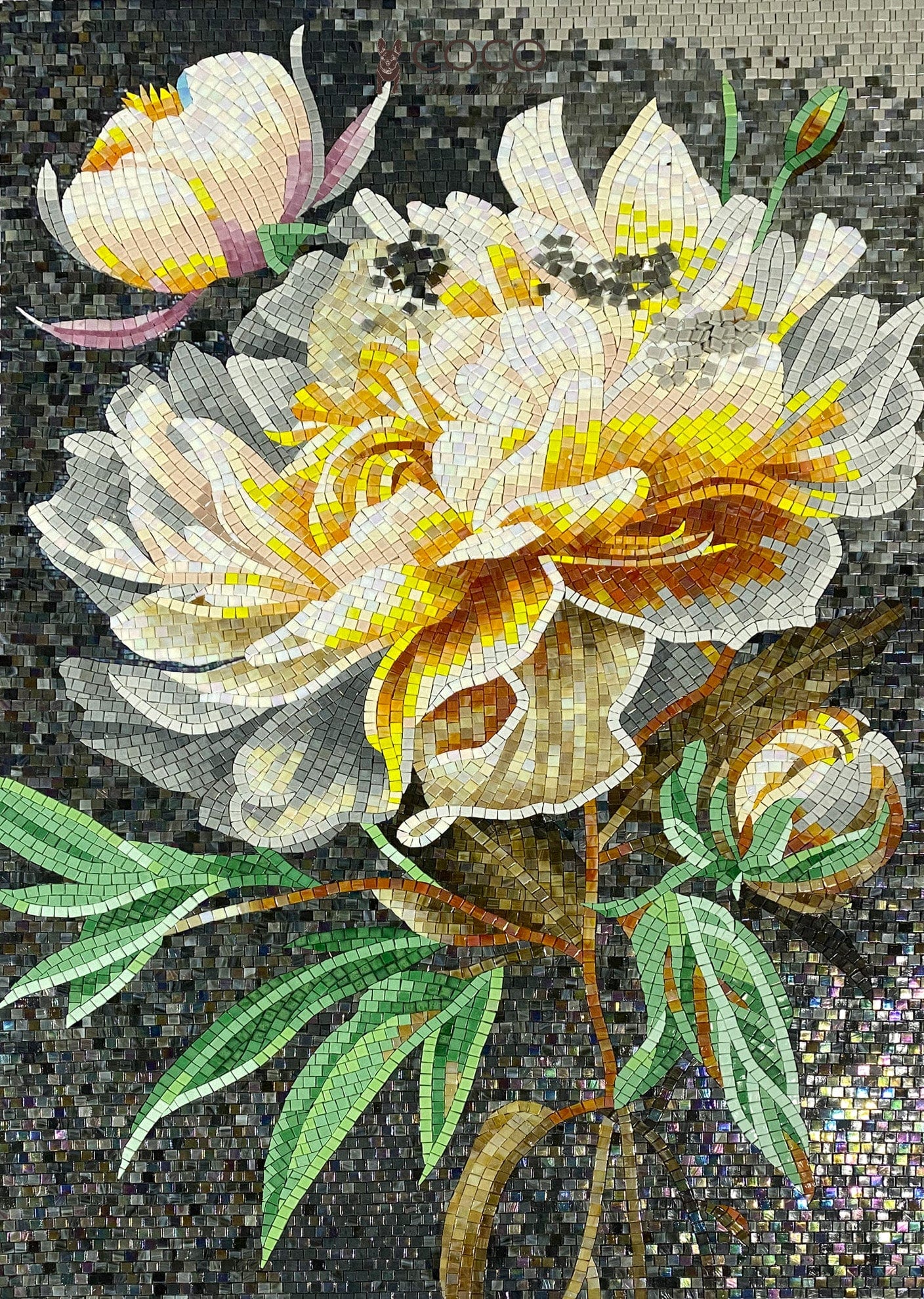Golden Petal Mosaic Mural