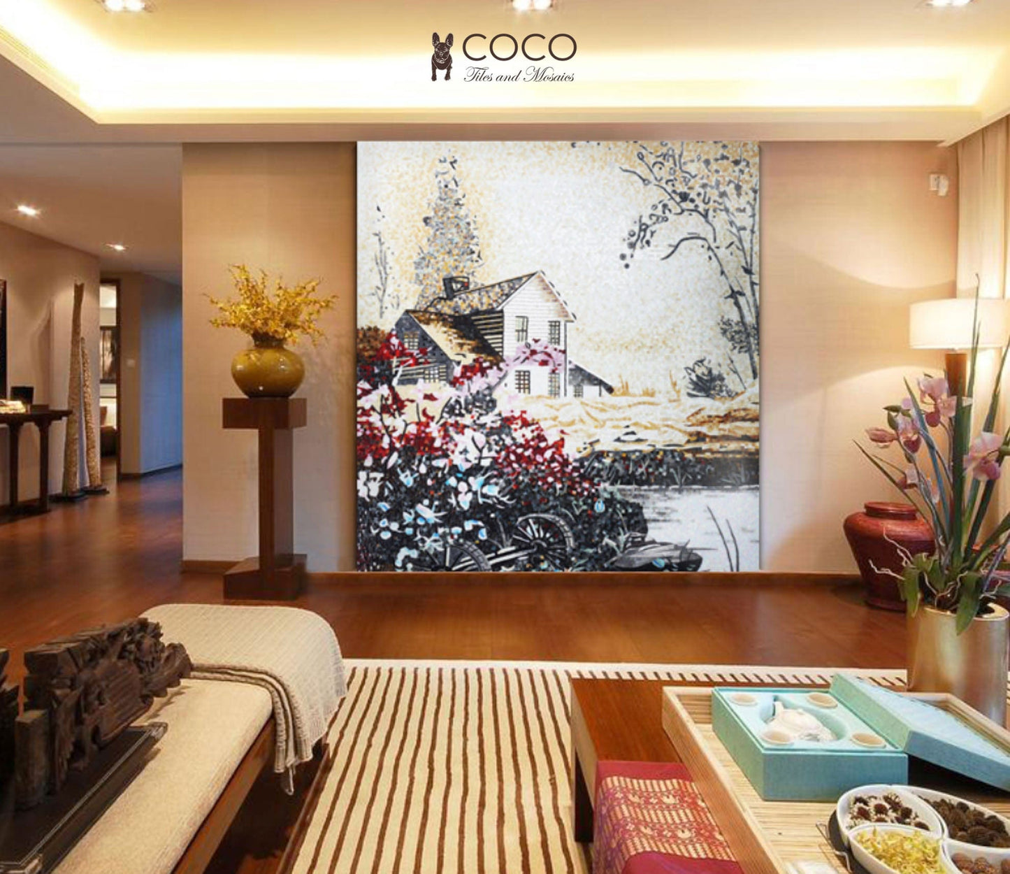 Country Home Mosaic Mural - Scenic Glass Tile Wall Art