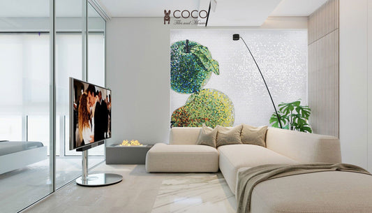 Glass Tile Fruit Mosaic - Mosaic Apple & Pear Wall Art