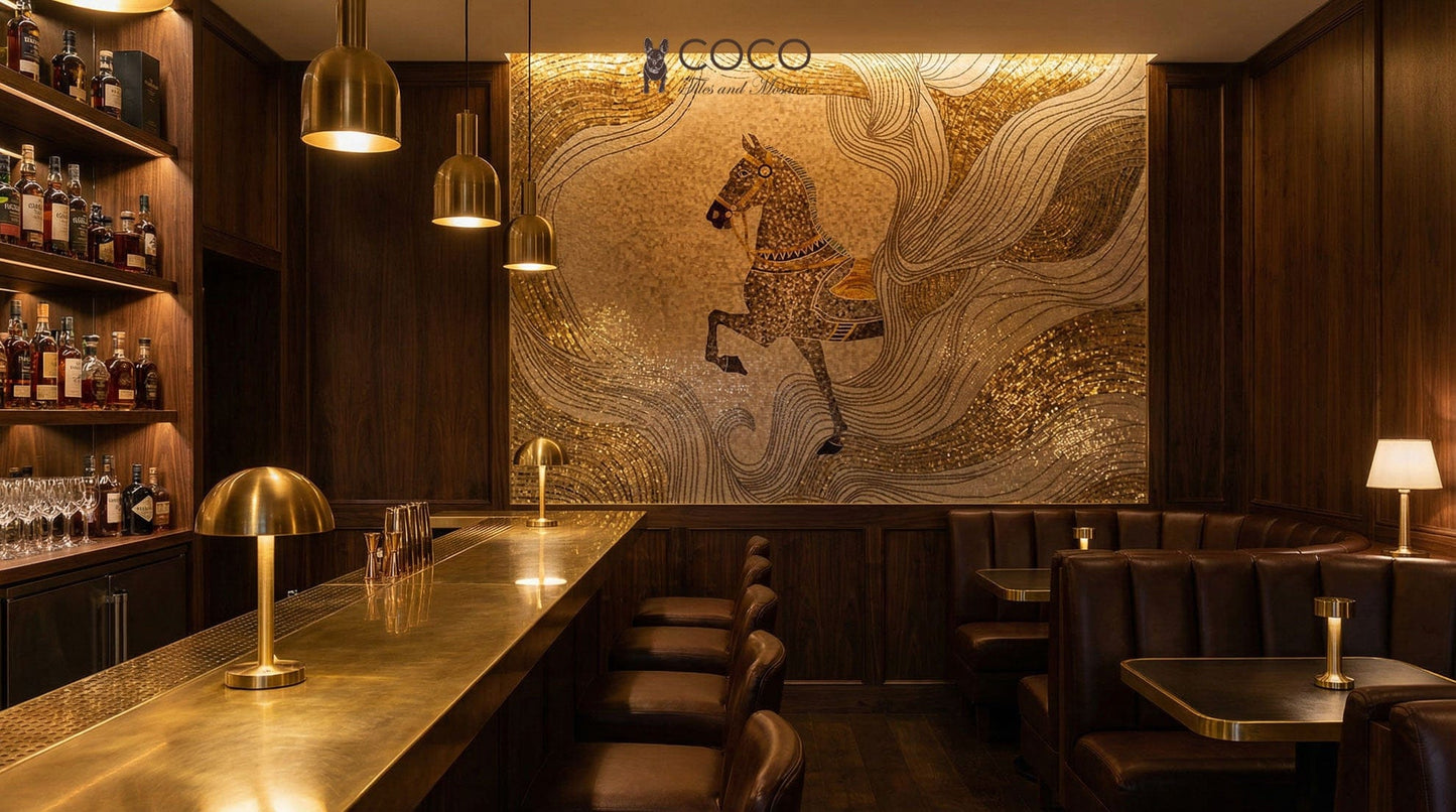 Golden Stallion Glass Mosaic Art